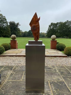 CABALLO BEBEDOR II by Tom Hiscocks - Copper horse sculpture on stainless steel