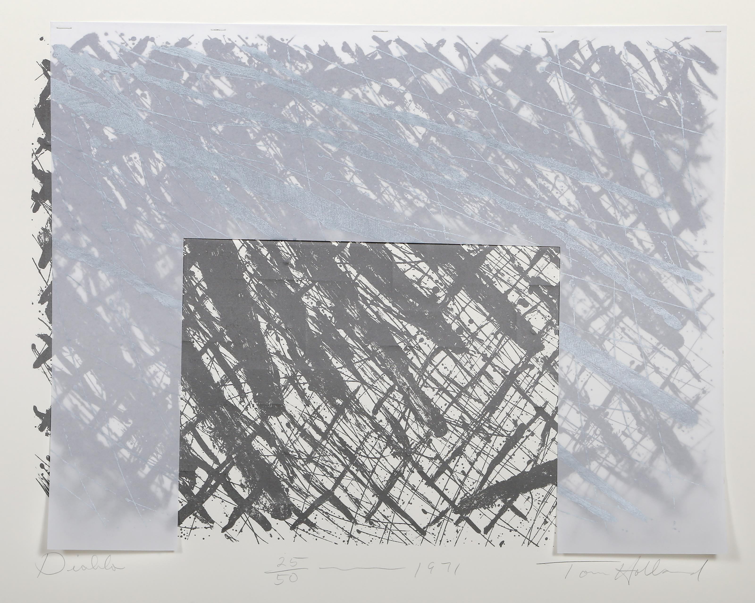 Diablo by Tom Holland, American (1936 - )
Date: 1971
Lithograph, embossing and collage on Rives, signed, titled, numbered and dated in pencil
Edition: 25/50
Image Size: 18 x 24 inches
Size: 23 x 29.5 in. (58.42 x 74.93 cm)