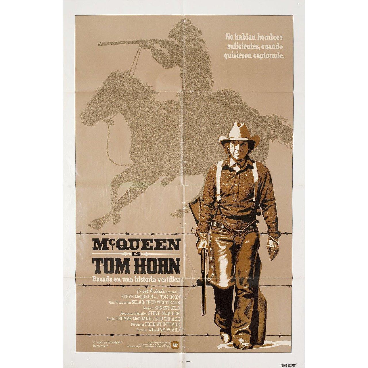Original 1980 U.S. one sheet poster for the film Tom Horn directed by William Wiard with Steve McQueen / Linda Evans / Richard Farnsworth / Billy Green Bush. Very good condition, folded. Many original posters were issued folded or were subsequently