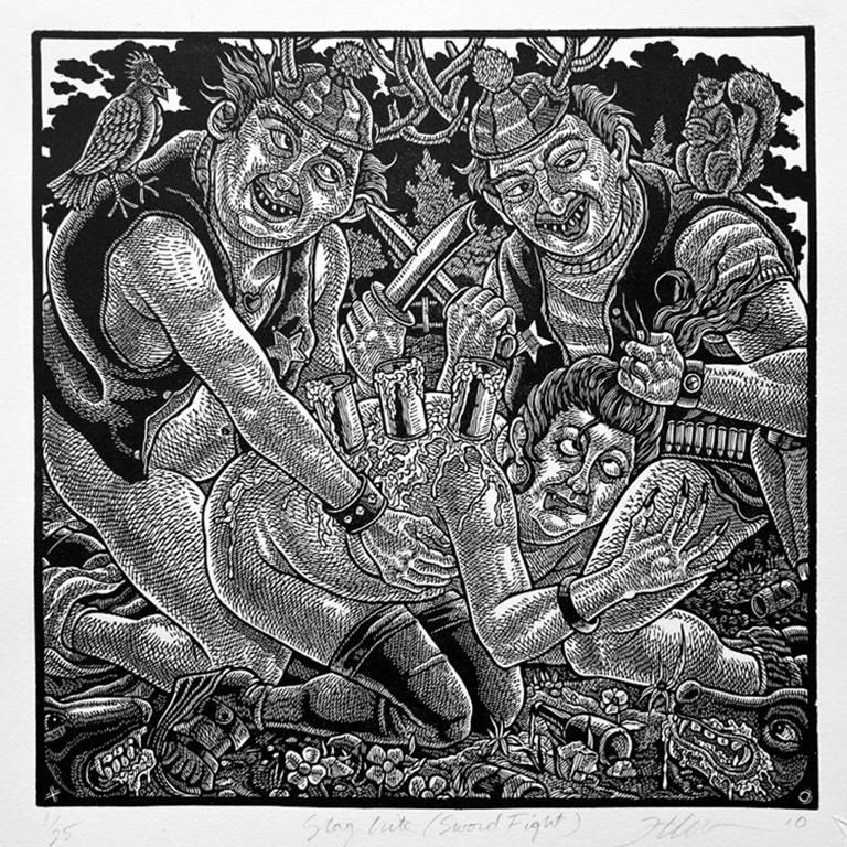 Hillbilly Kama Sutra, Collection of 13 Linoleum Cut Prints by Master Printmaker For Sale 5