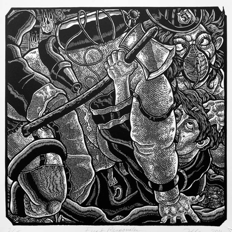 Hillbilly Kama Sutra, colección de 13 grabados en linóleo del maestro grabador - Print de Tom Huck