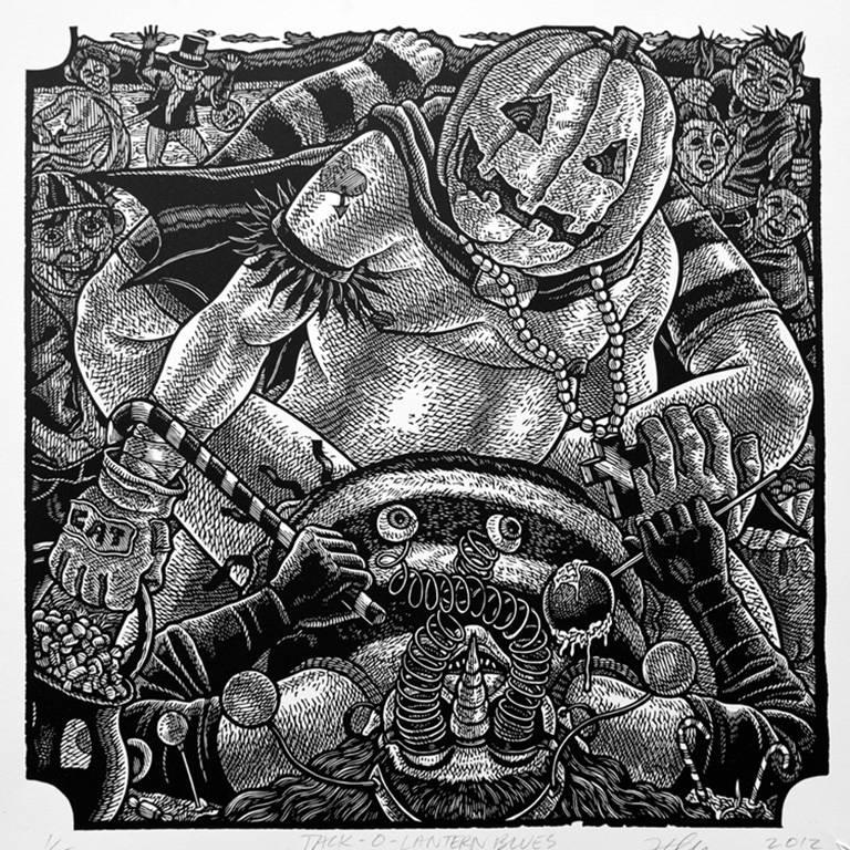Hillbilly Kama Sutra, colección de 13 grabados en linóleo del maestro grabador - Print Contemporáneo de Tom Huck