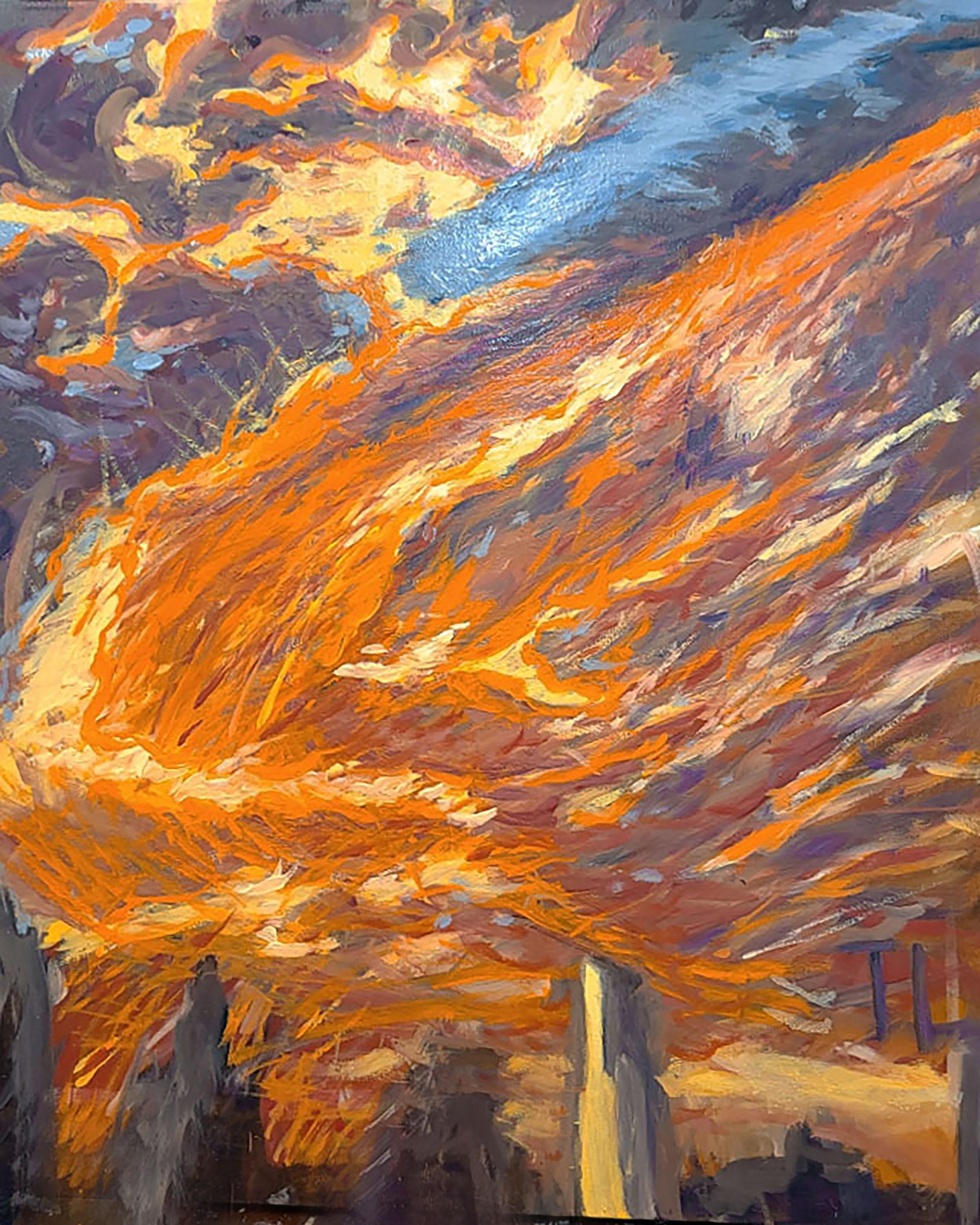 Tom Irizarry Studio Landscape Painting - Brooklyn Blaze 1986