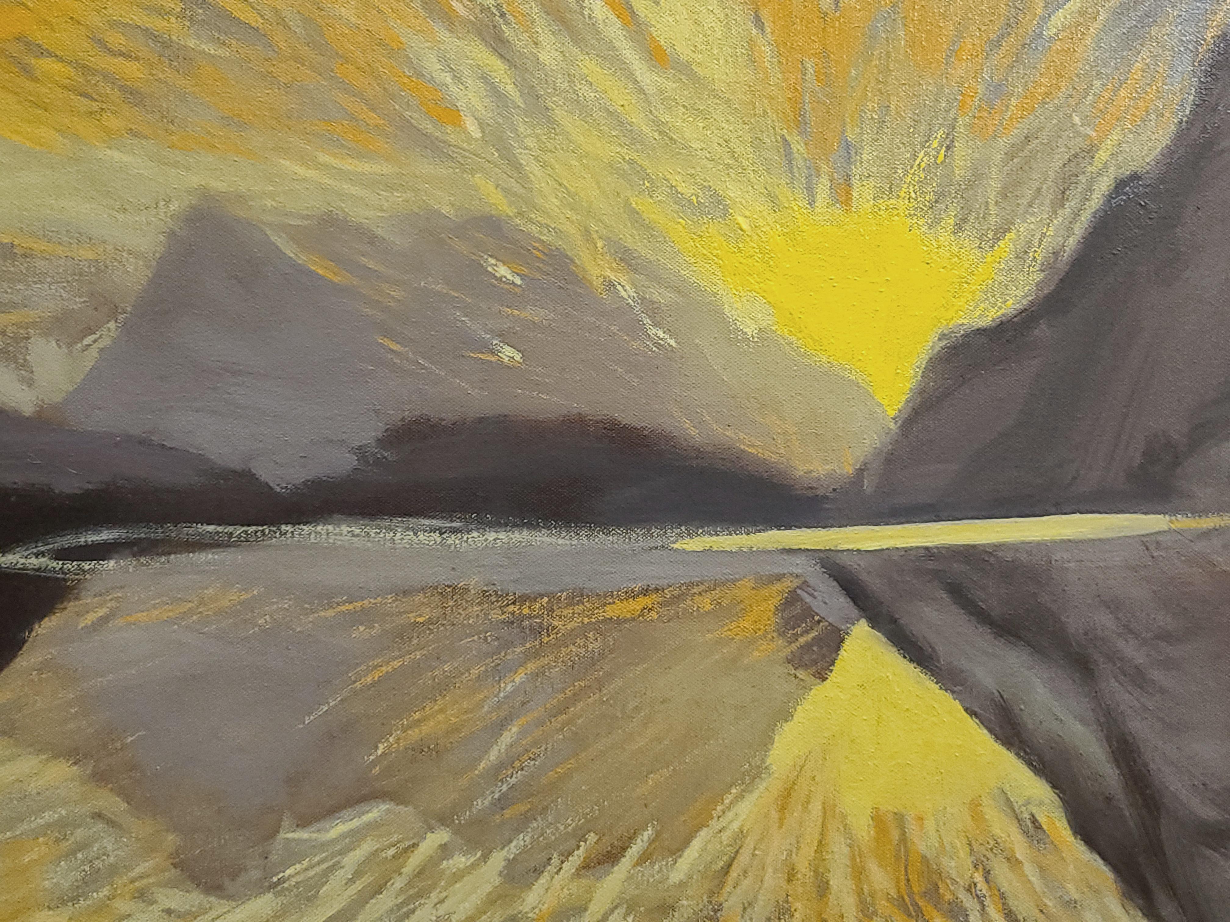 Midnight Sun Lofoton, Norway - Expressionist Painting by Tom Irizarry Studio