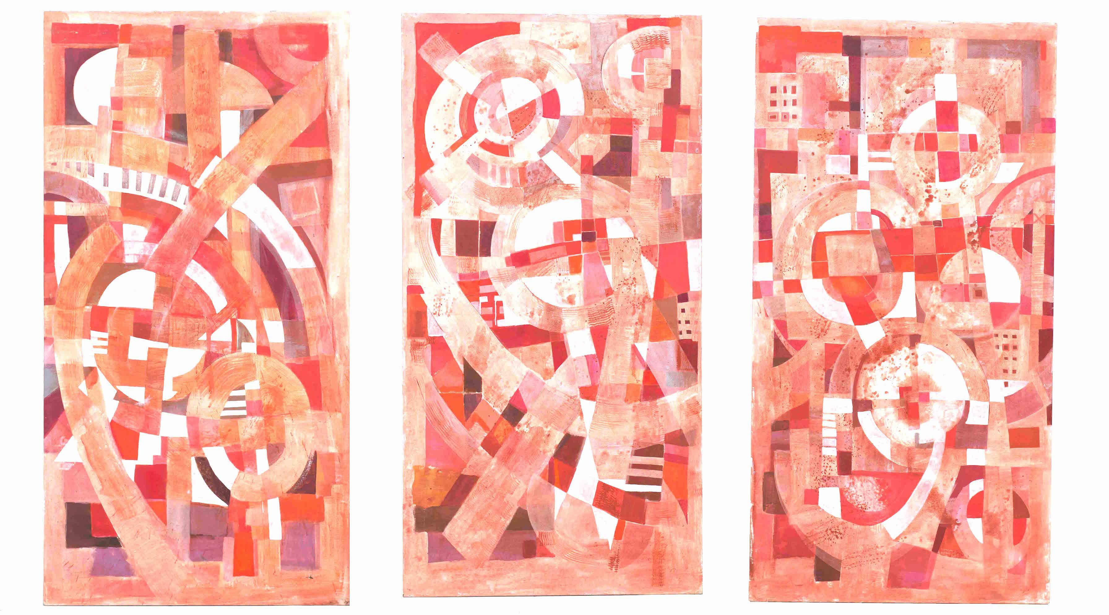 American Tom John Goauche on Canvas Abstract Triptych '2010' For Sale