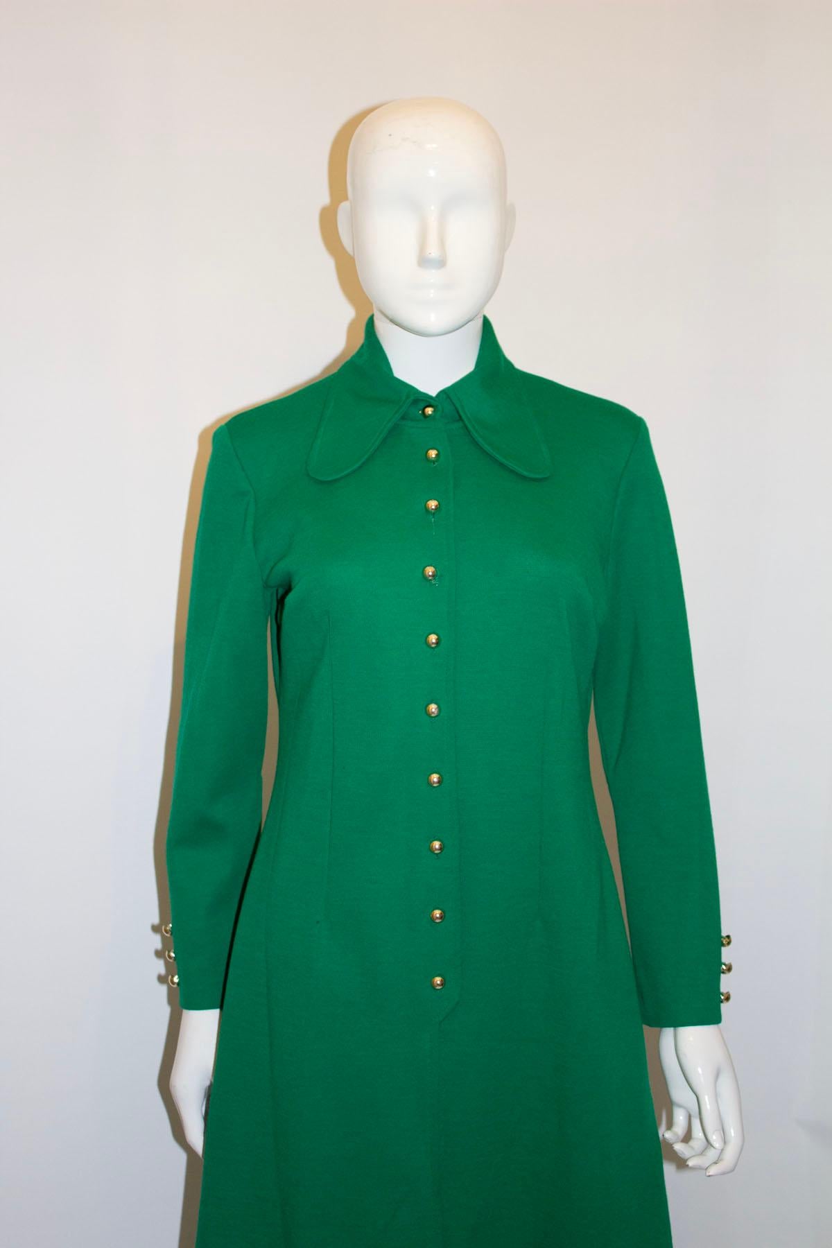 Tom Jones of Mayfair Vintage Green Jersey Dress In Good Condition For Sale In London, GB