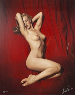 Marilyn Monroe on Red Velvet, Signed Framed C-Print, 1949