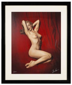 Used Marilyn Monroe on Red Velvet, Signed Framed C-Print, 1949