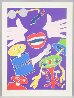 Tom Krøjer. Color lithograph on paper. Playful and imaginative composition, 1978