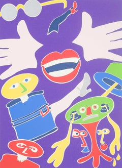 Tom Krøjer. Color lithograph on paper. Playful and imaginative composition, 1978