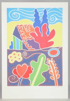 Tom Krøjer. Serigraphy on paper. Colorful and decorative composition. 20th C.