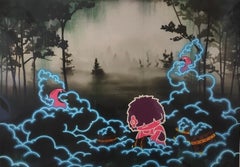 Megan and the Toko Foam - contemporary Japanese colourful cartoon neon print