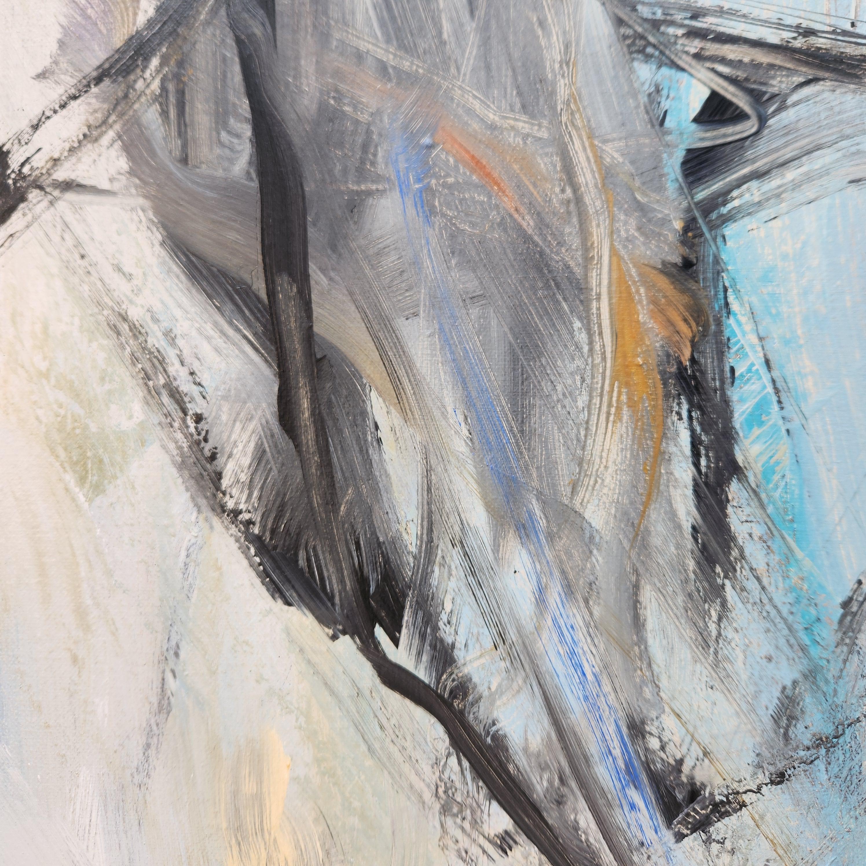 Trempette bleue - Gris Abstract Painting par Tom Lieber