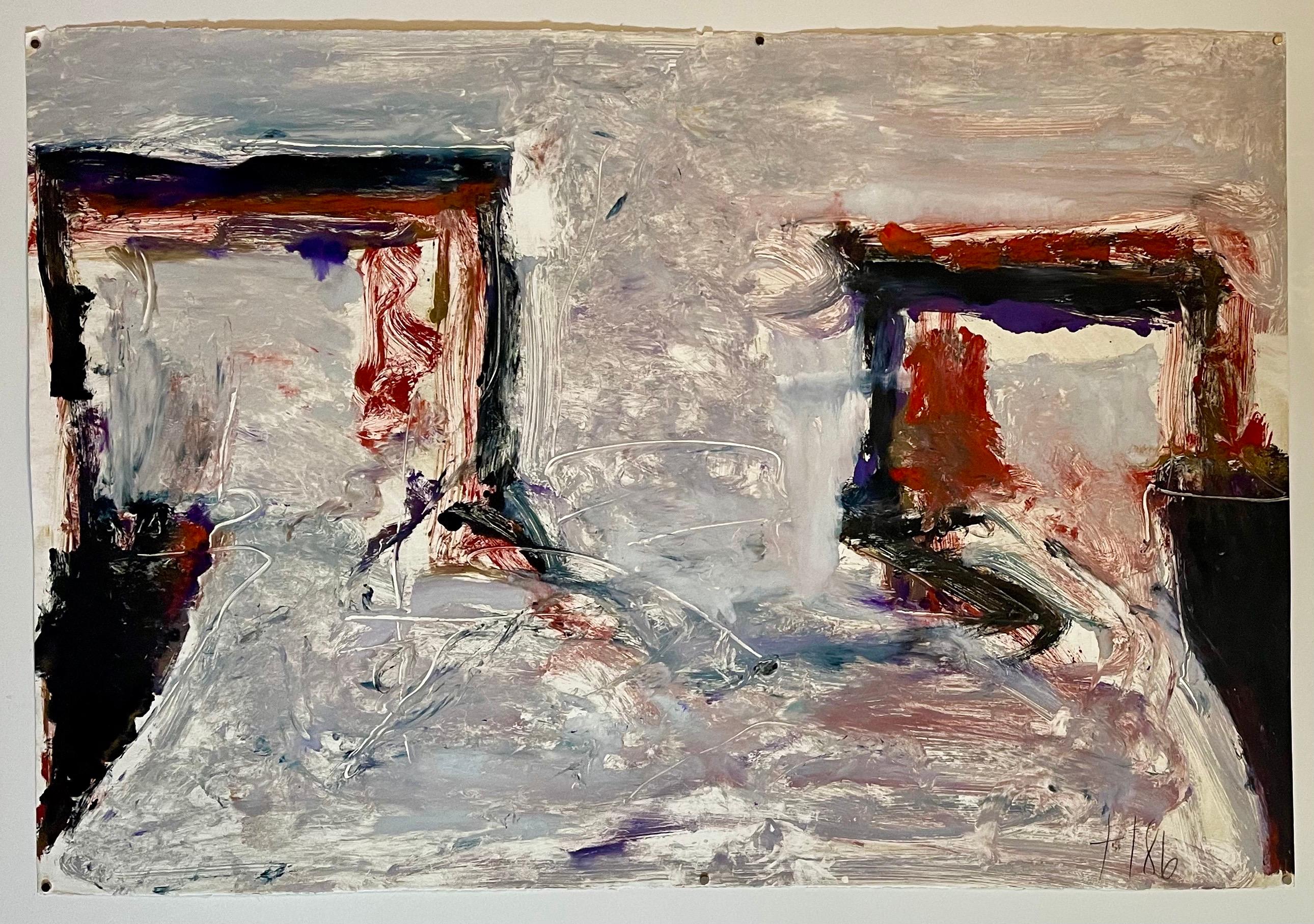 Grand monotype expressionniste abstrait, peinture à l'huile Tom Lieber en vente 1