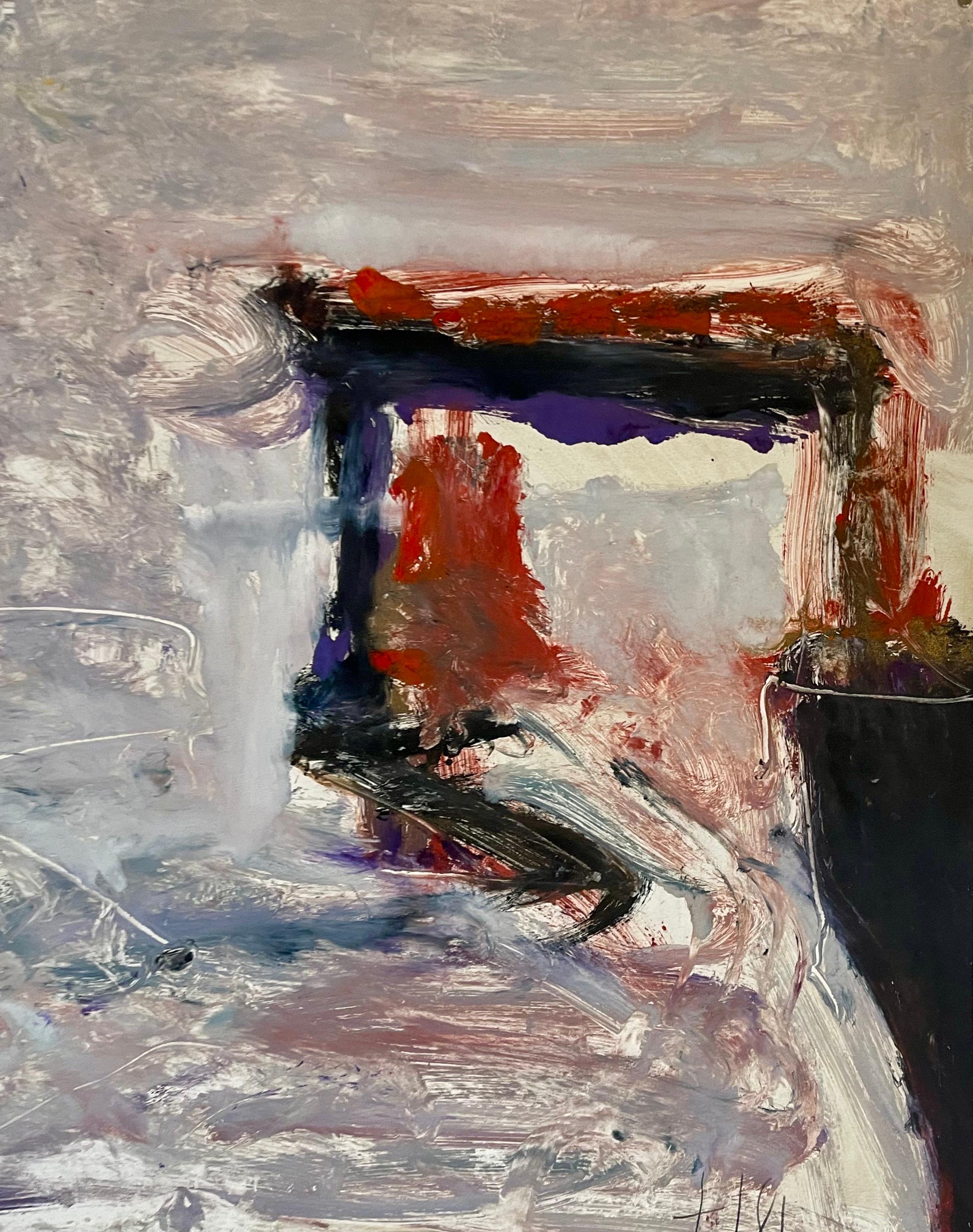 Grand monotype expressionniste abstrait, peinture à l'huile Tom Lieber en vente 2