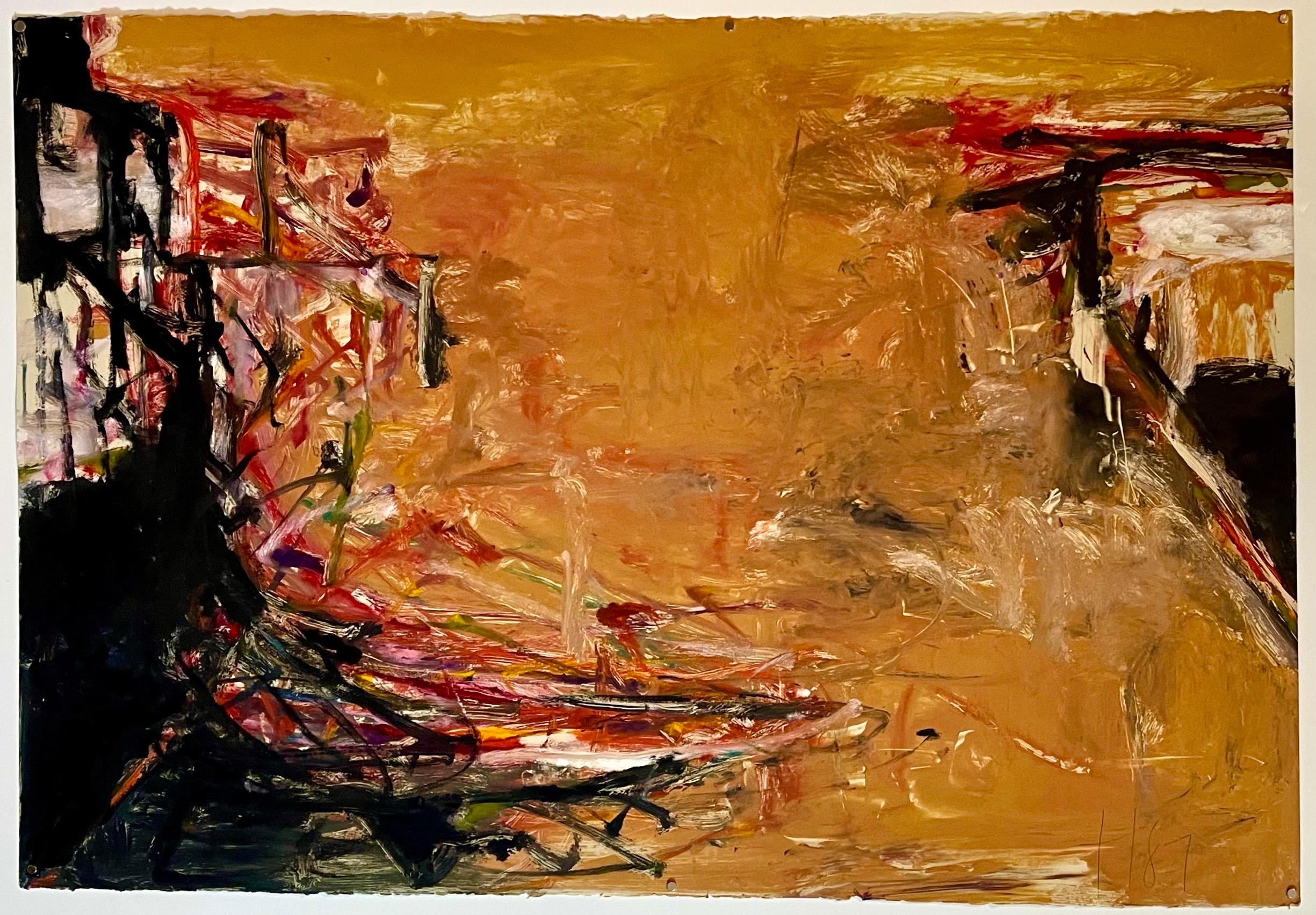 Grande peinture à l'huile monotype expressionniste abstraite en couleur de Tom Lieber - Techniques mixtes en vente 9
