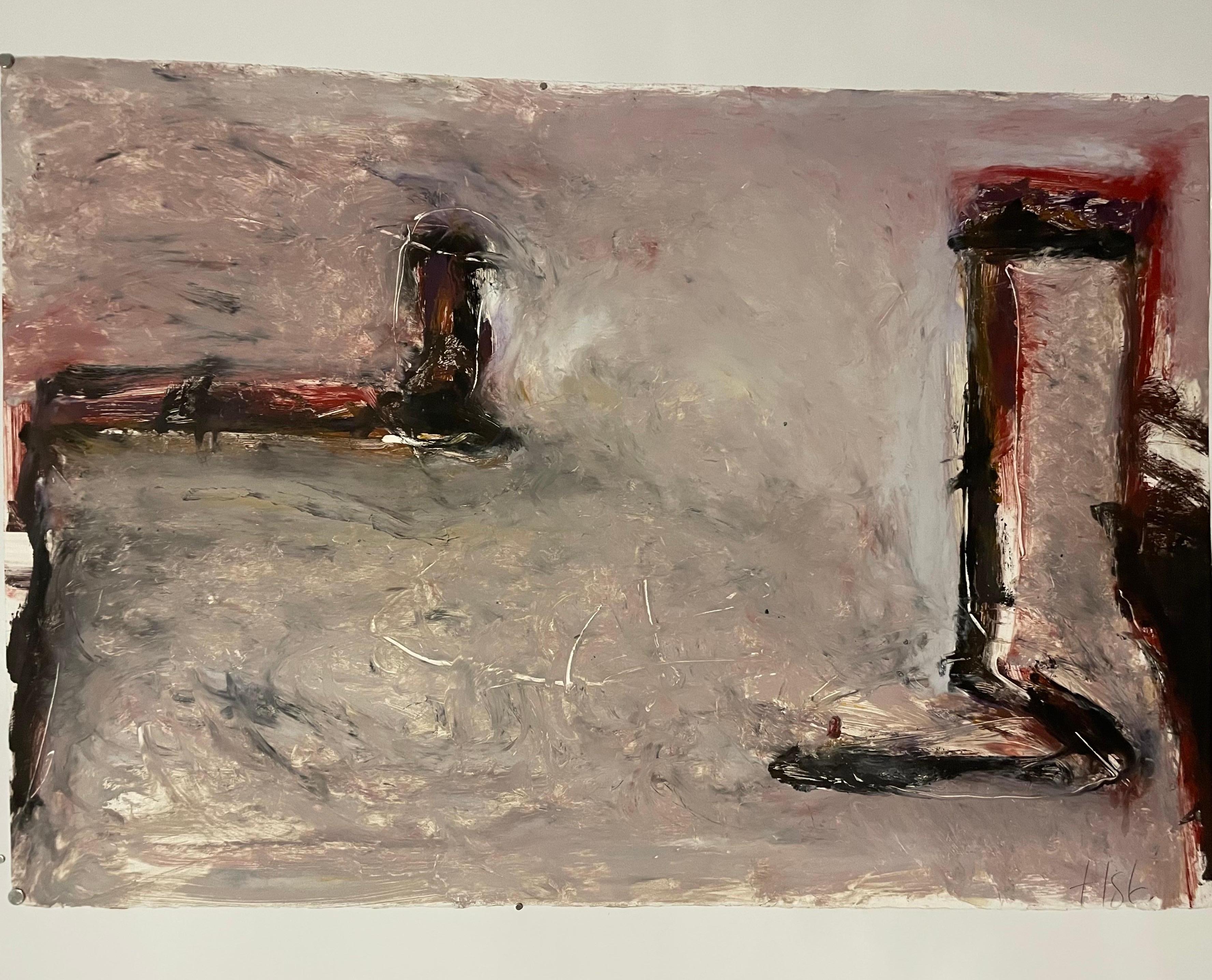 Grande peinture à l'huile monotype expressionniste abstraite en couleur de Tom Lieber - Techniques mixtes en vente 2