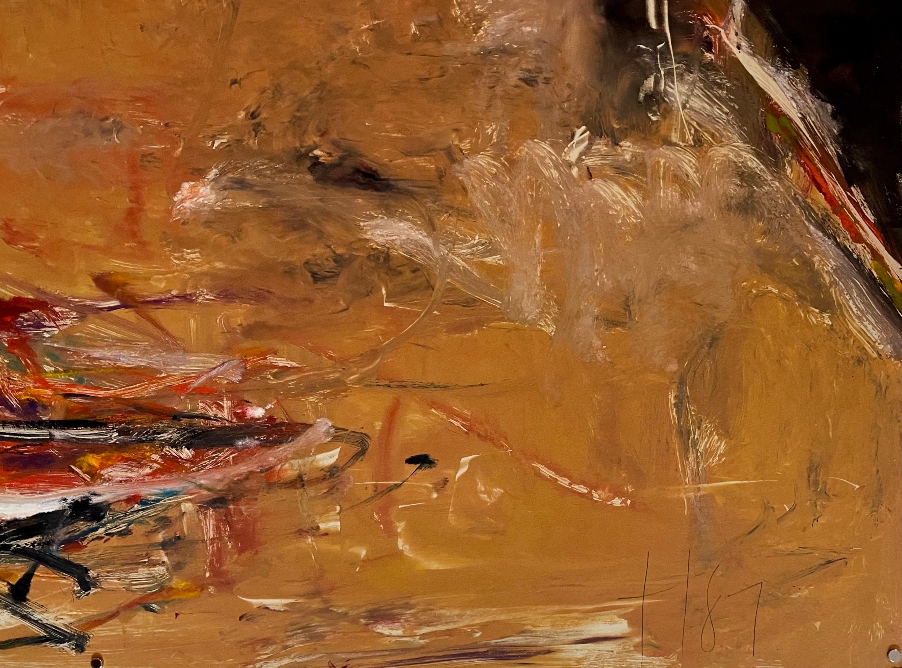 Grande peinture à l'huile monotype expressionniste abstraite en couleur de Tom Lieber - Techniques mixtes en vente 4