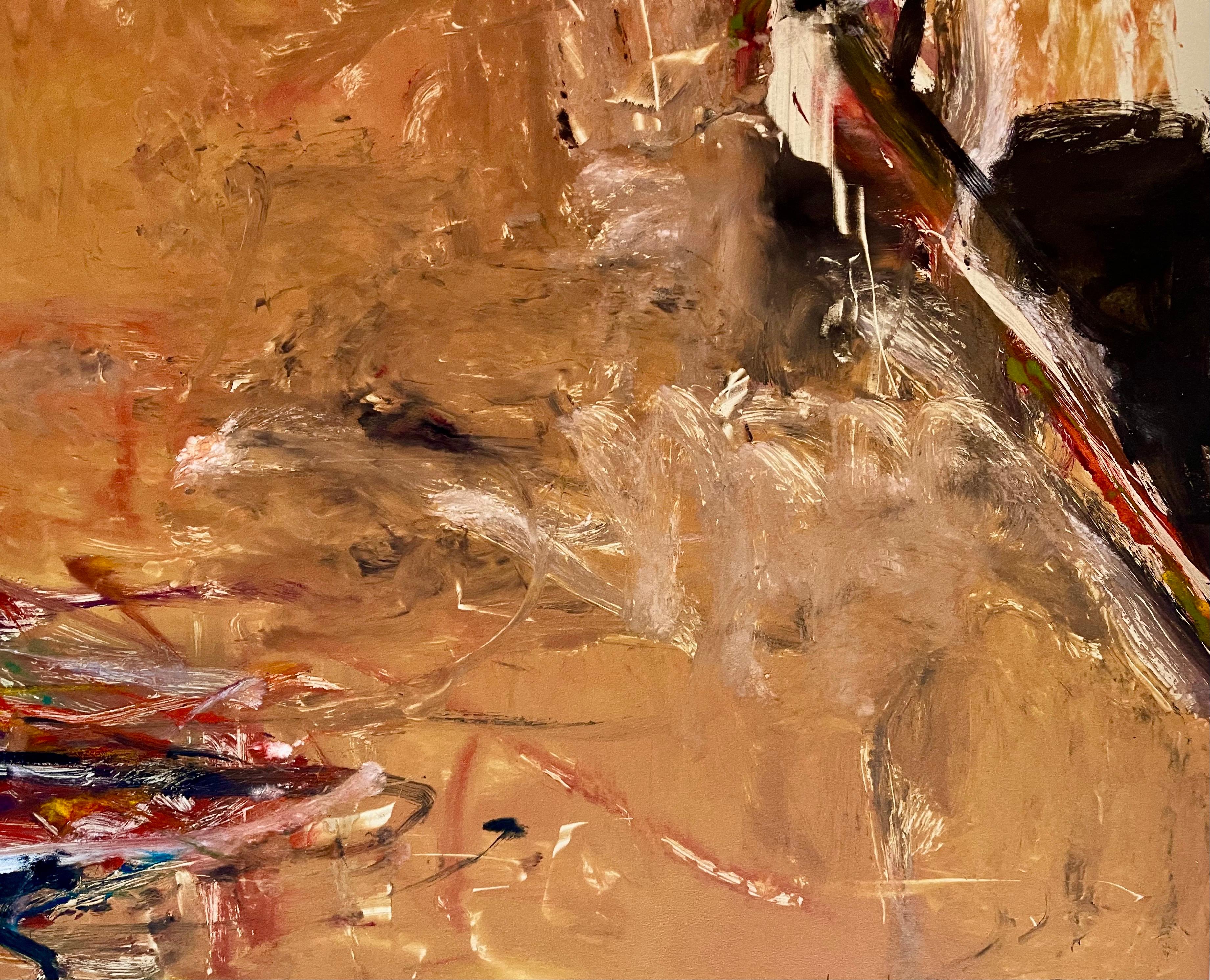 Grande peinture à l'huile monotype expressionniste abstraite en couleur de Tom Lieber - Techniques mixtes en vente 6