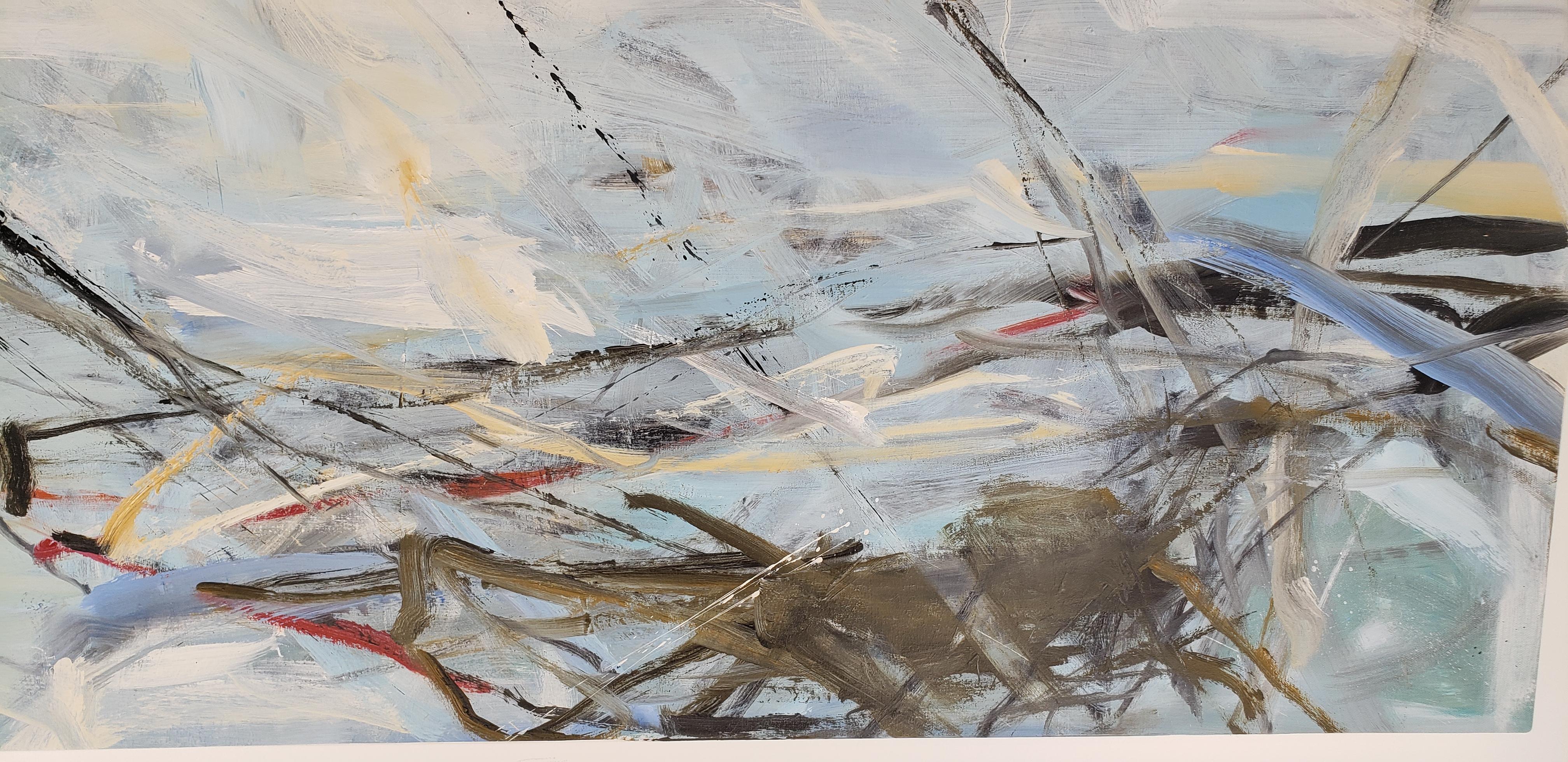 Rising Tide  - Gray Abstract Painting by Tom Lieber