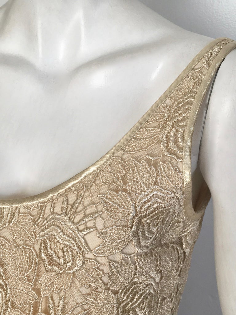 Tom and Linda Platt for Saks Fifth Avenue Gold Lace Cocktail Dress Size Medium. For Sale at