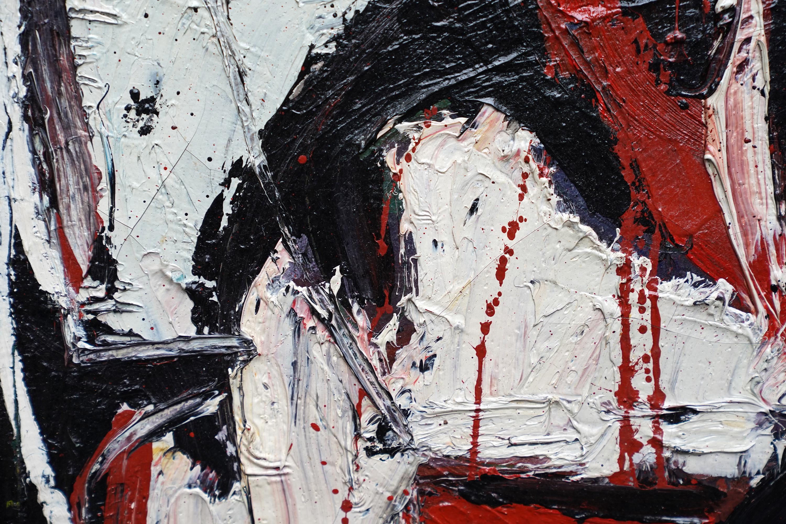 Composizione astratta - Arte astratta danese COBRA 1963 pittura ad olio rosso nero 6