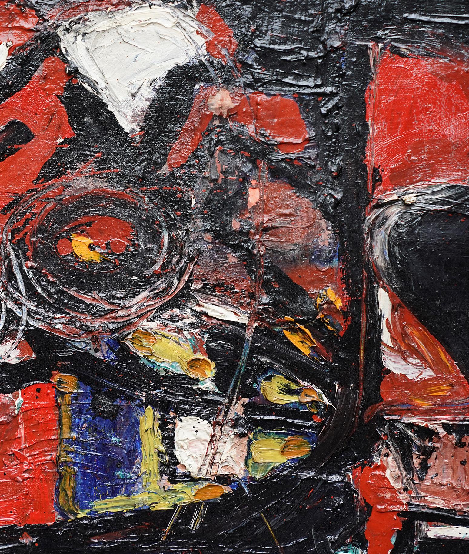 Questa straordinaria composizione espressionista astratta dei primi anni Sessanta è opera dell'artista danese Tom Lindhardt. È stato dipinto nel 1963 ed è un eccellente esempio dei suoi primi lavori. La pennellata e l'impasto pesante sono superbi.