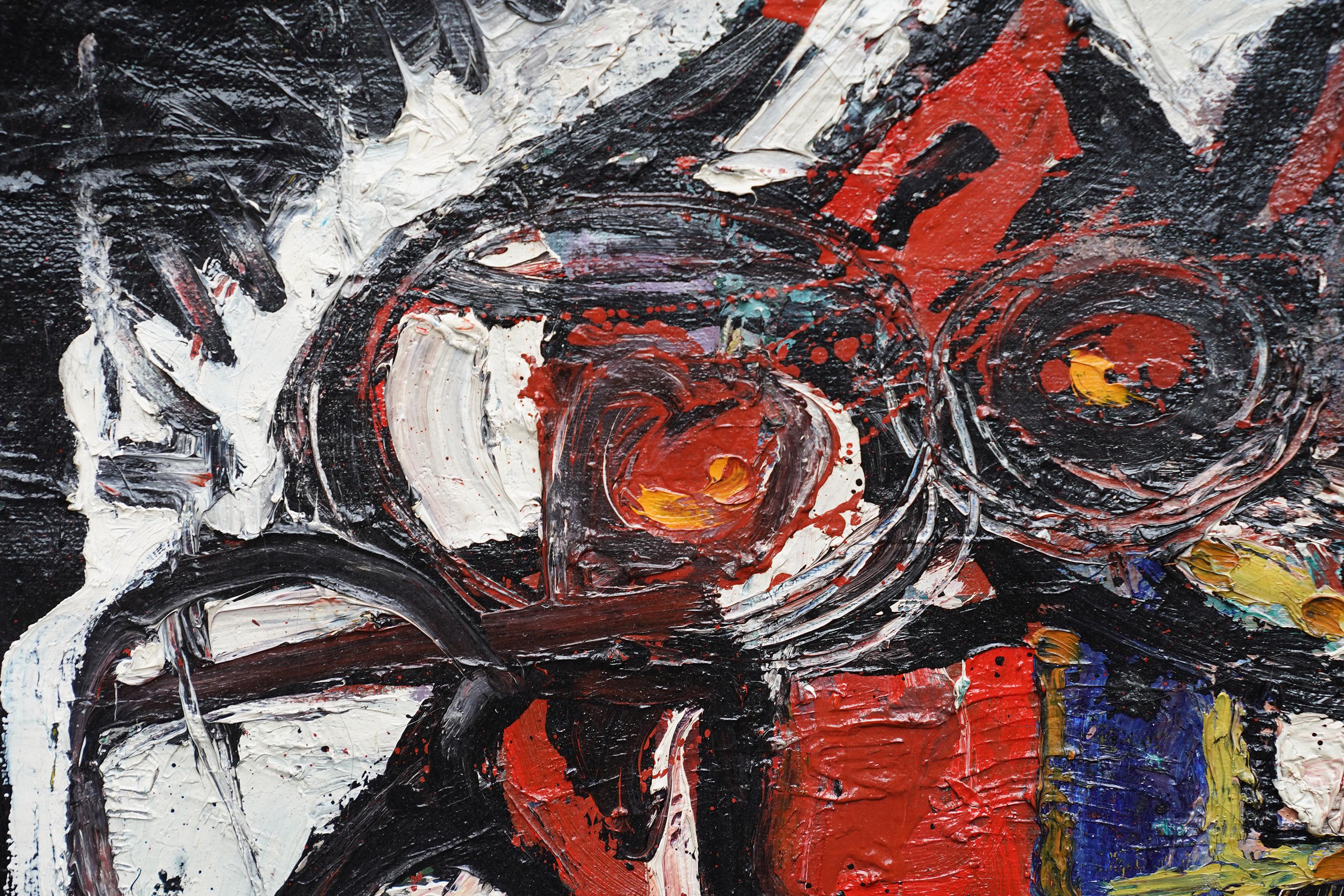 Composizione astratta - Arte astratta danese COBRA 1963 pittura ad olio rosso nero 1