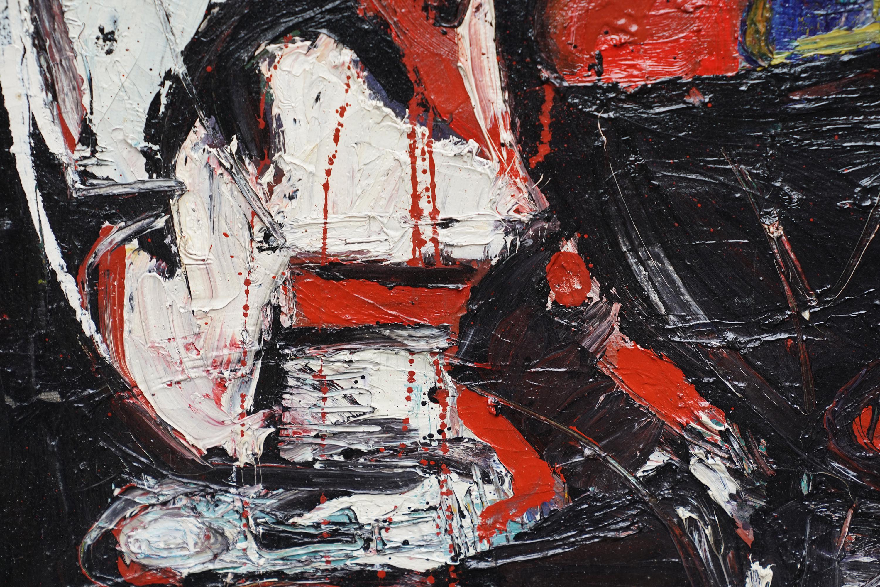 Composizione astratta - Arte astratta danese COBRA 1963 pittura ad olio rosso nero 2