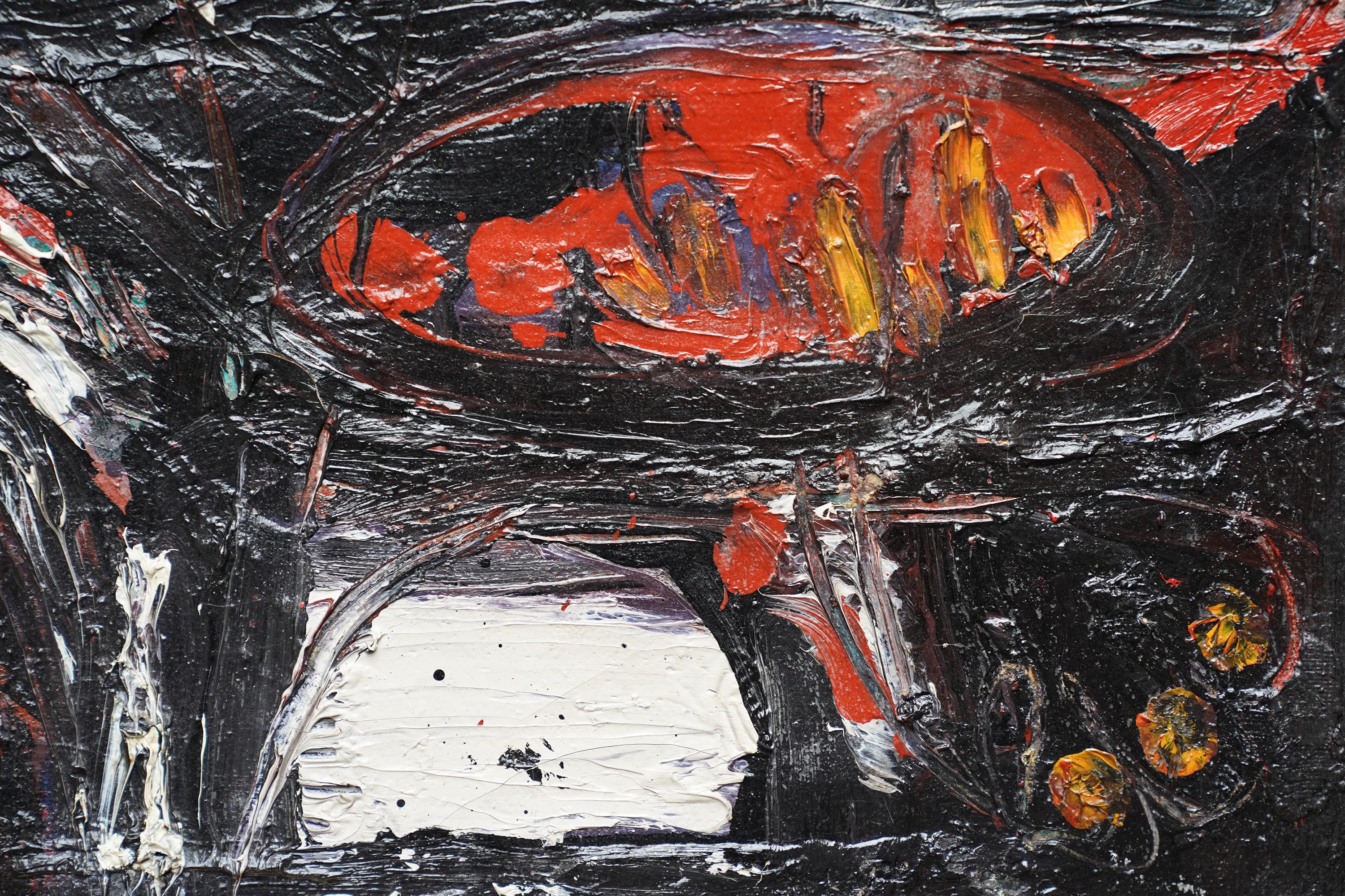 Composizione astratta - Arte astratta danese COBRA 1963 pittura ad olio rosso nero 3