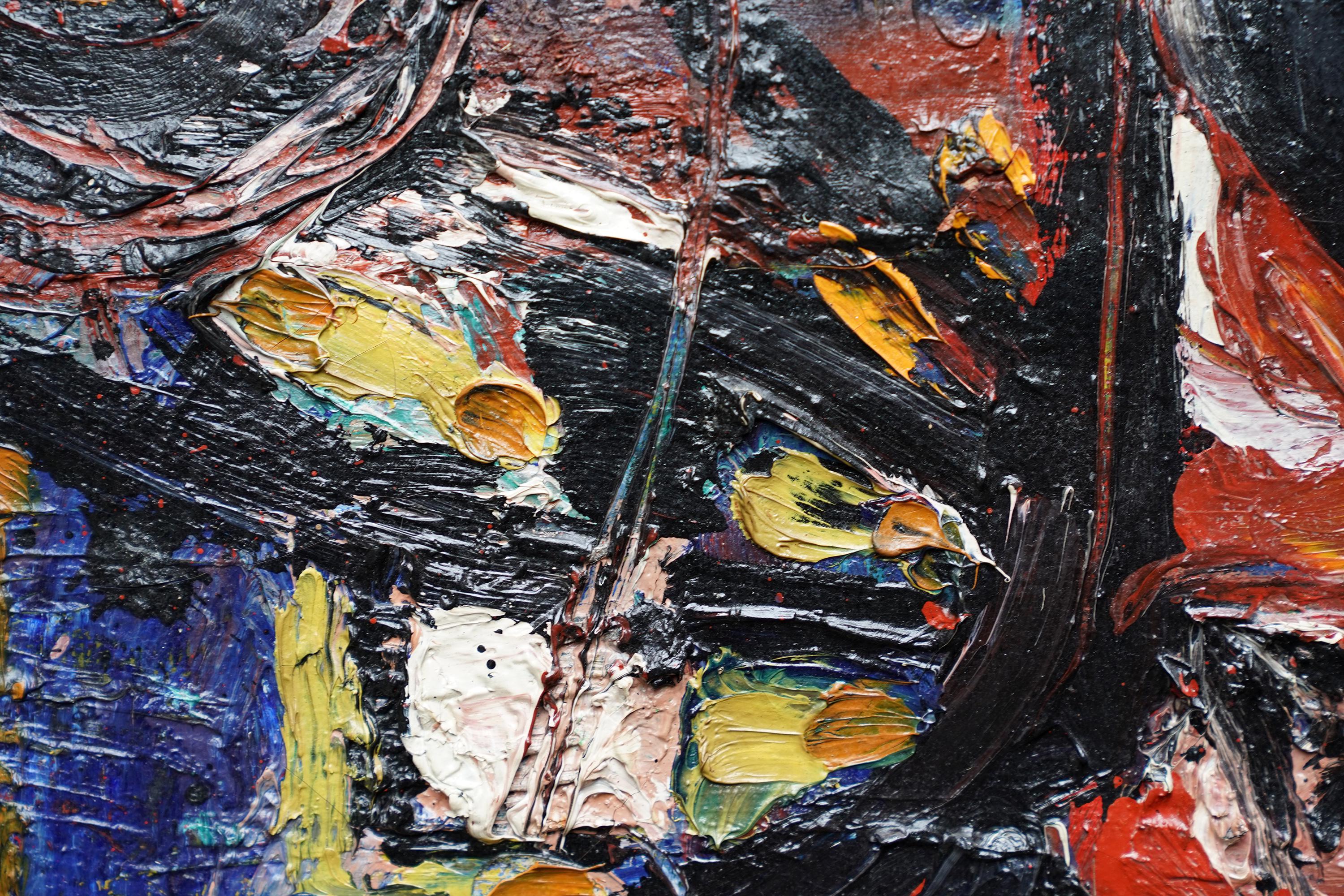 Composizione astratta - Arte astratta danese COBRA 1963 pittura ad olio rosso nero 4
