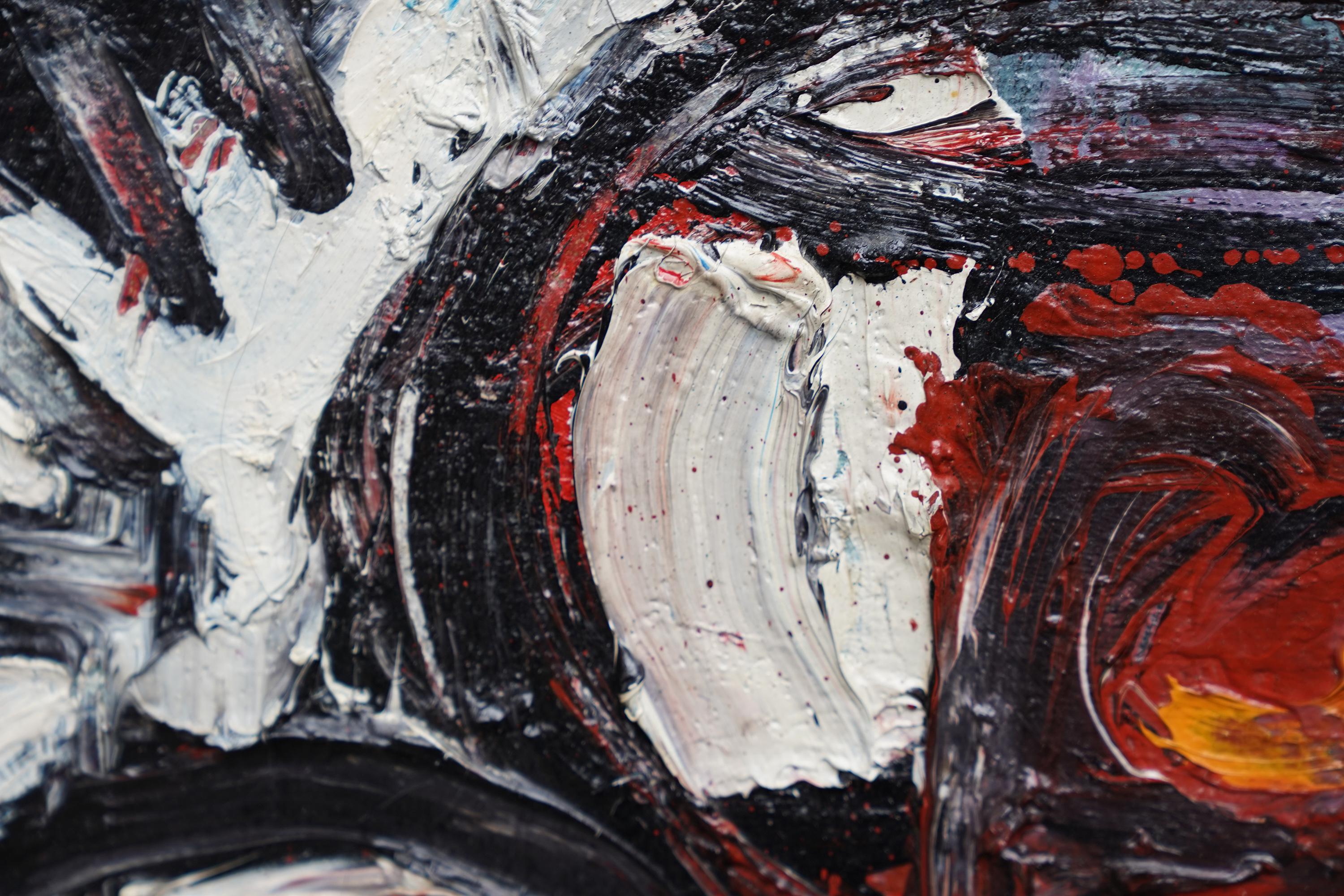 Composizione astratta - Arte astratta danese COBRA 1963 pittura ad olio rosso nero 5