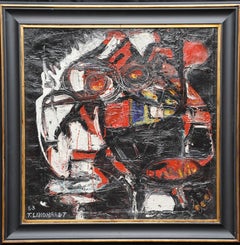 Composizione astratta - Arte astratta danese COBRA 1963 pittura ad olio rosso nero