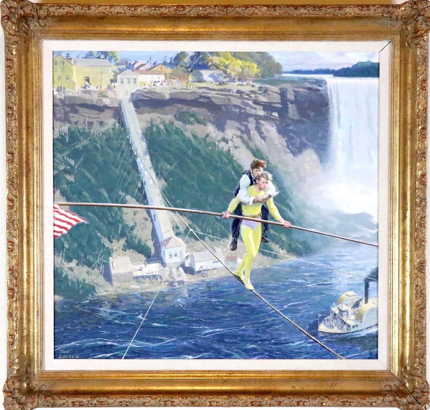 Blondin Crossing Niagara - Painting di Tom Lovell