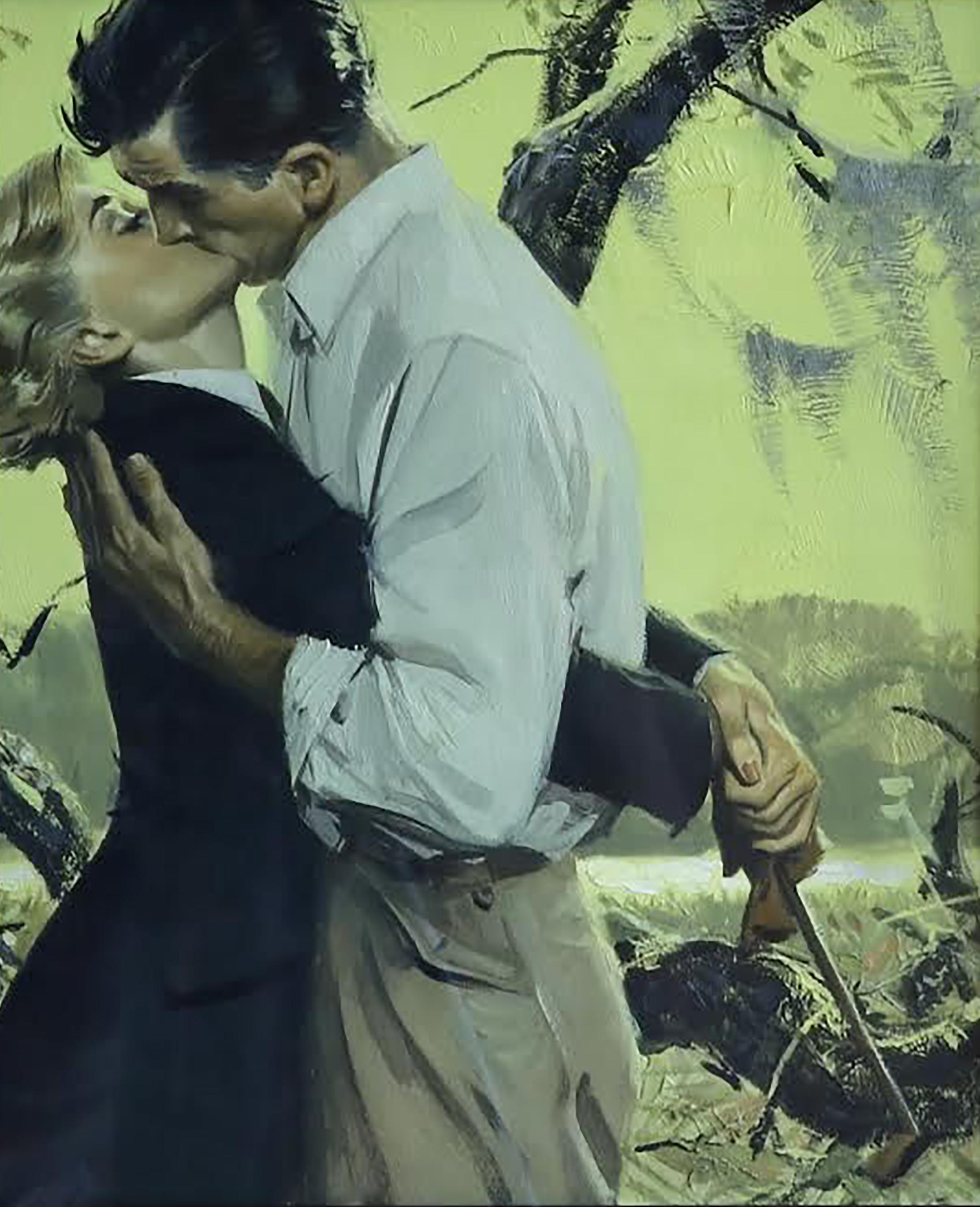 Tom Lovell Figurative Painting - Man and Woman Kissing in Swamp