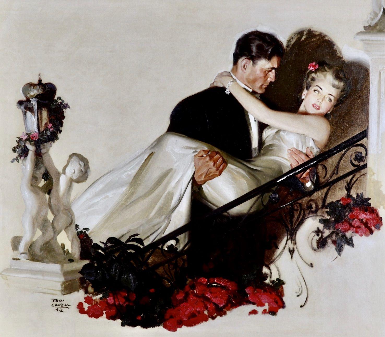Figurative Painting di Tom Lovell - Su per le scale