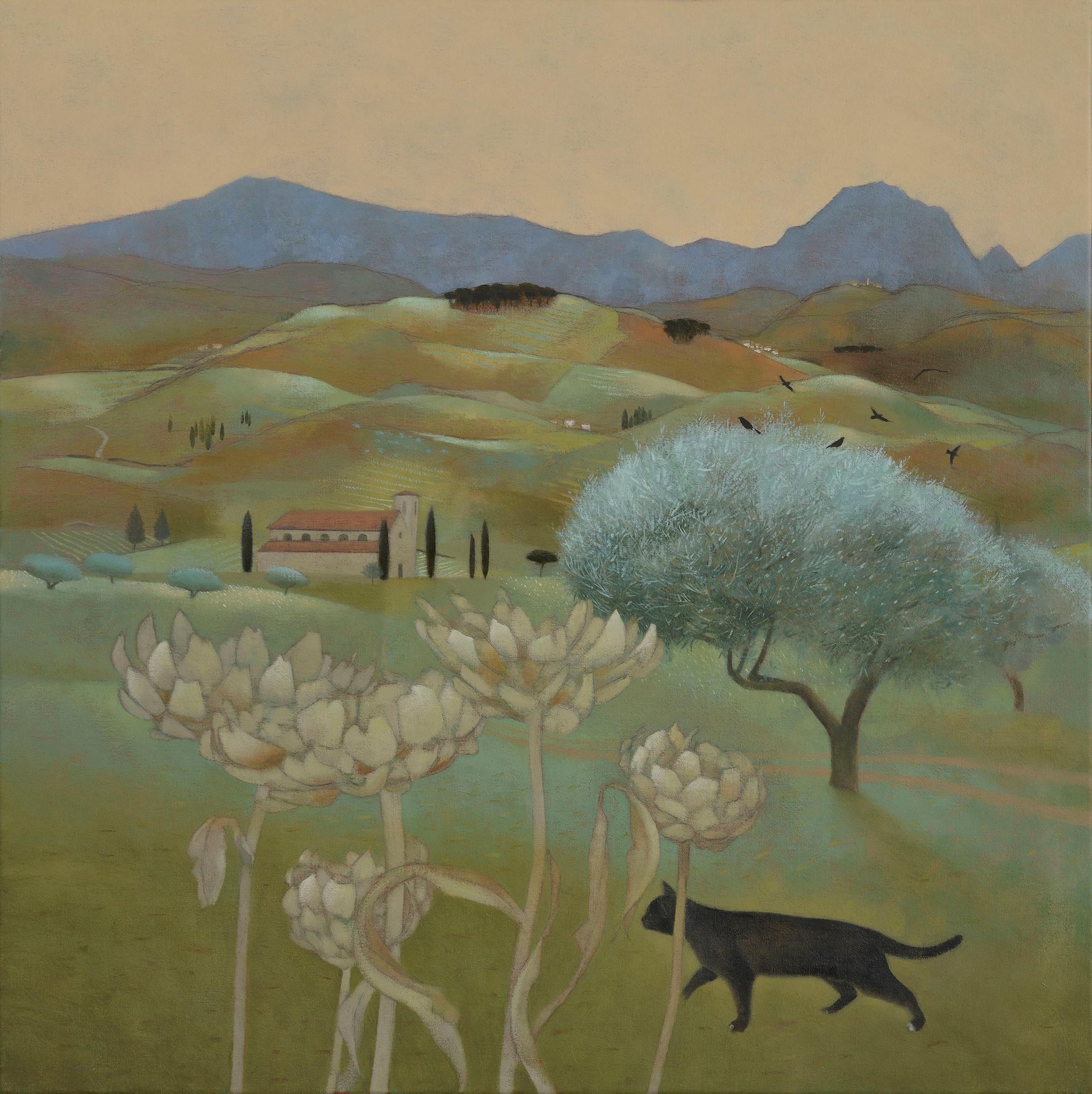 Ever darkening tints below the Apennines - Painting by Tom Mabon