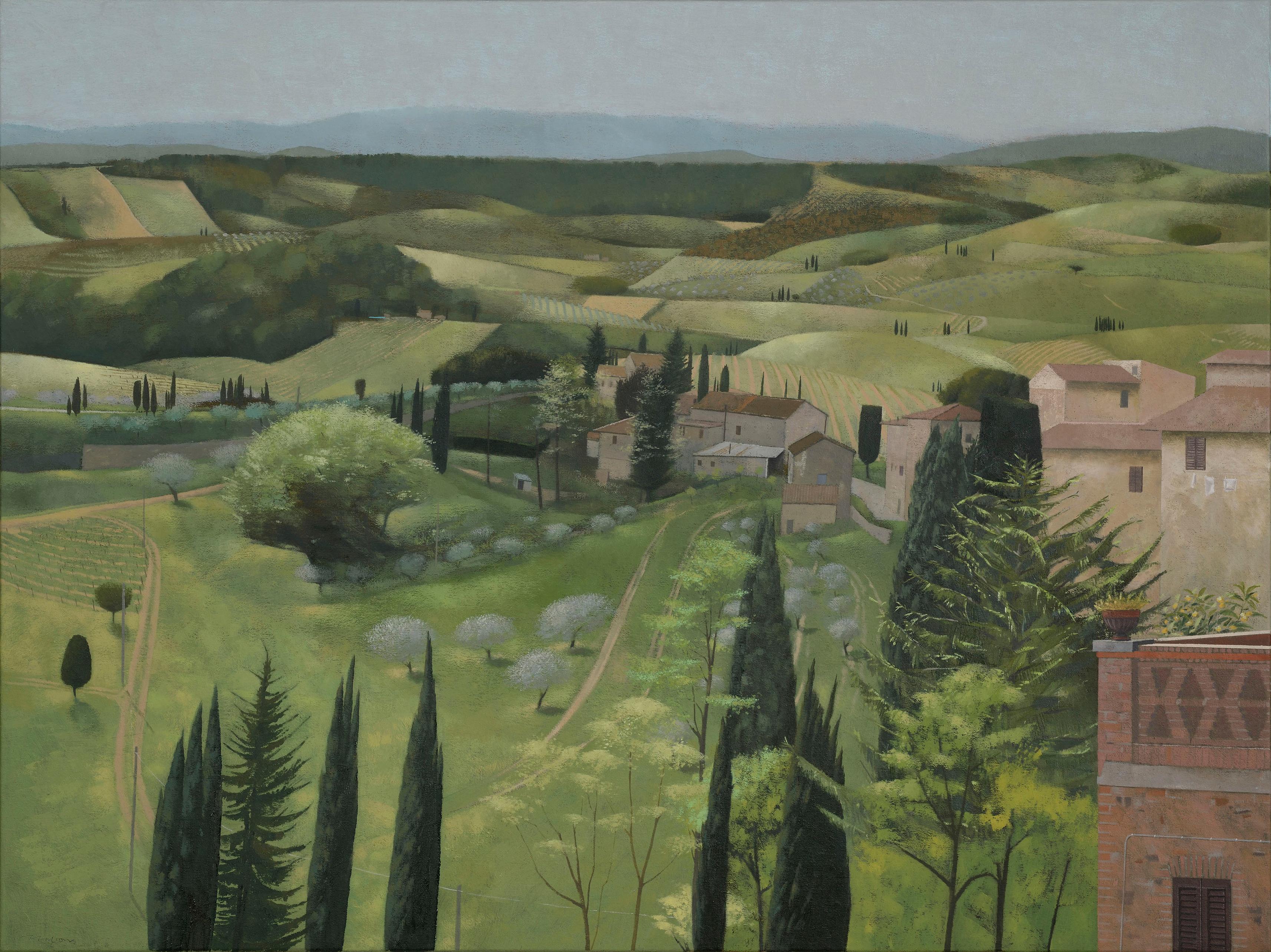 Landscape in Spring. San Gimignano - Painting by Tom Mabon