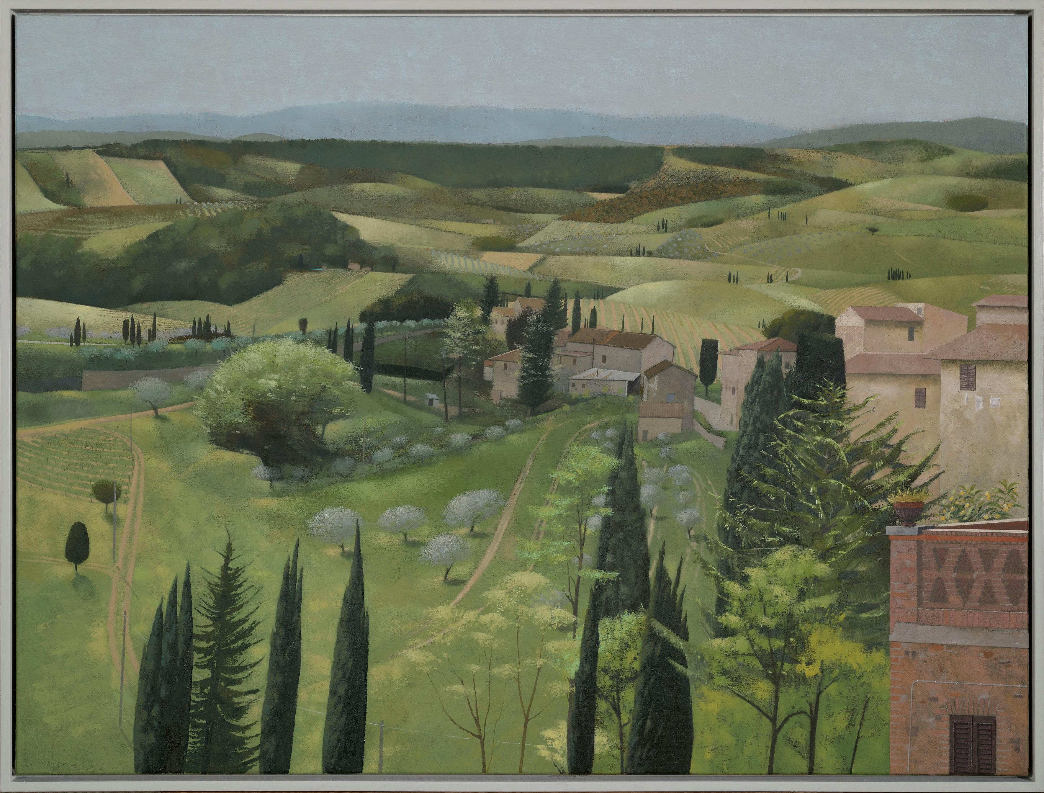 Tom Mabon Figurative Painting - Landscape in Spring. San Gimignano