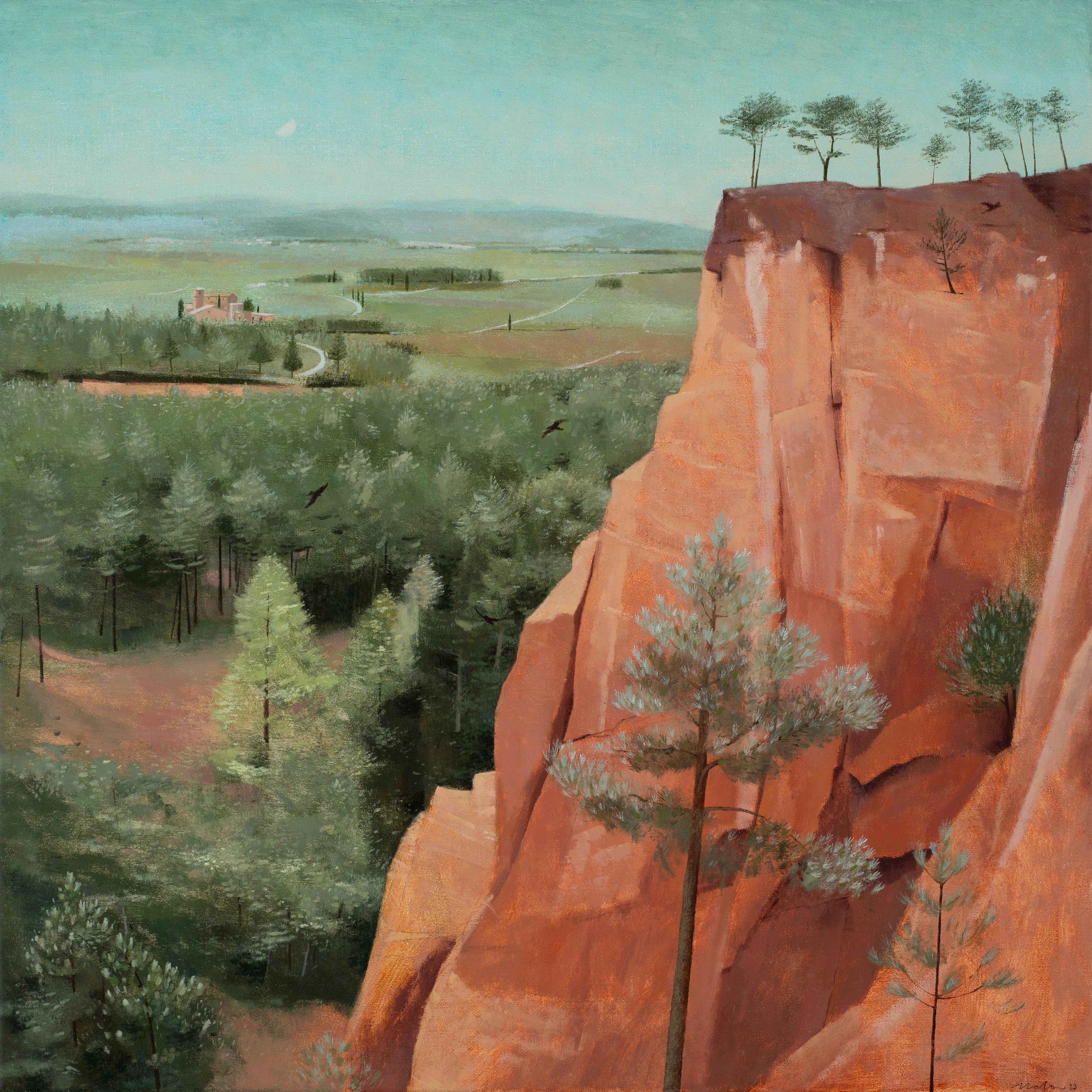 Tom Mabon Landscape Painting - MOONRISE AT ROUSSILLON