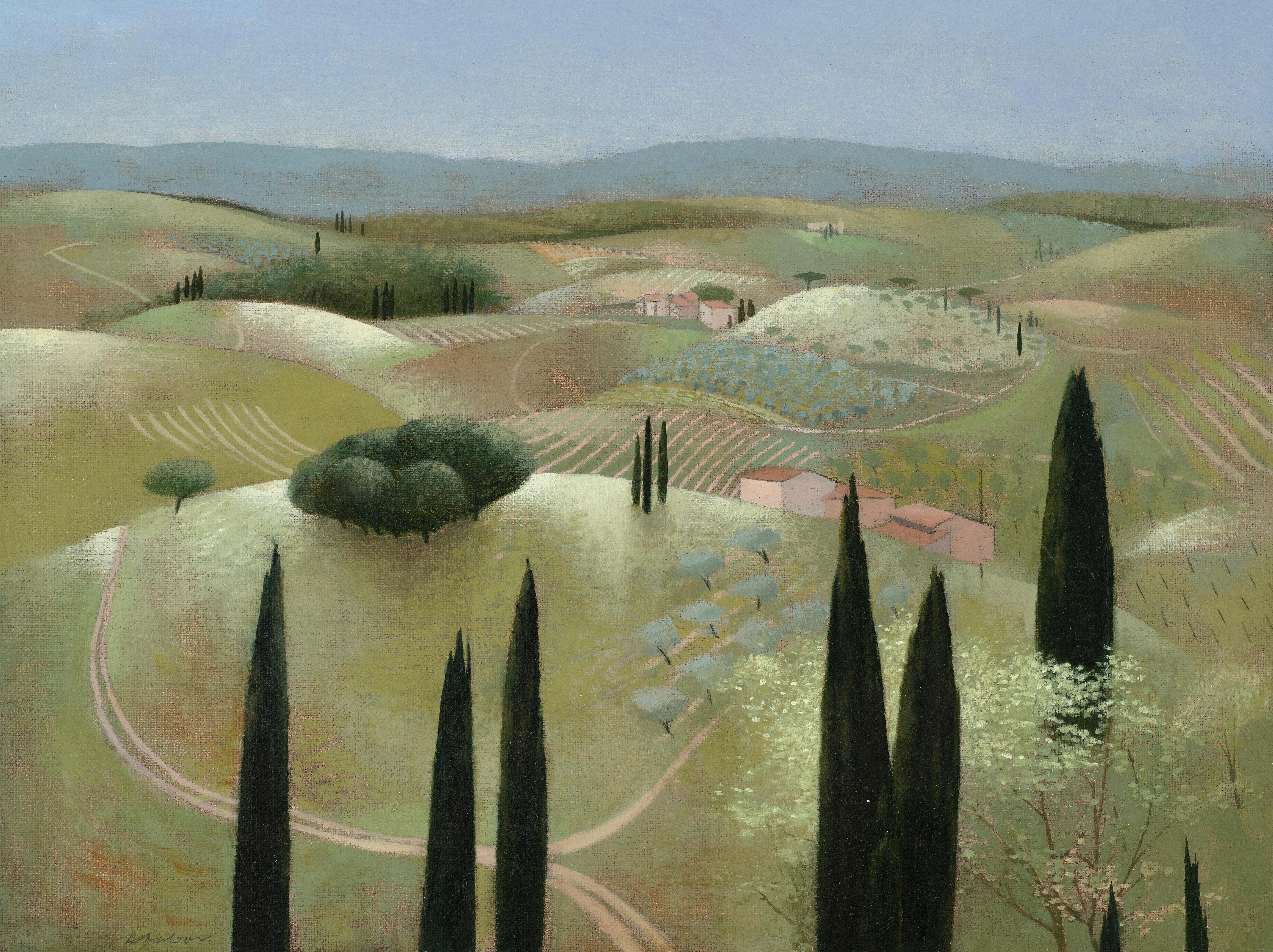 Tom Mabon Figurative Painting - THE PATHWAY THROUGH THE HILLS. TUSCANY, 2023