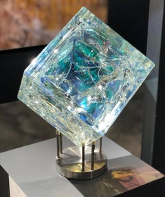 '8 Inch Cube', Cut, Polished, Float, Glass, Crystal, Optic Dichroic Sculpture