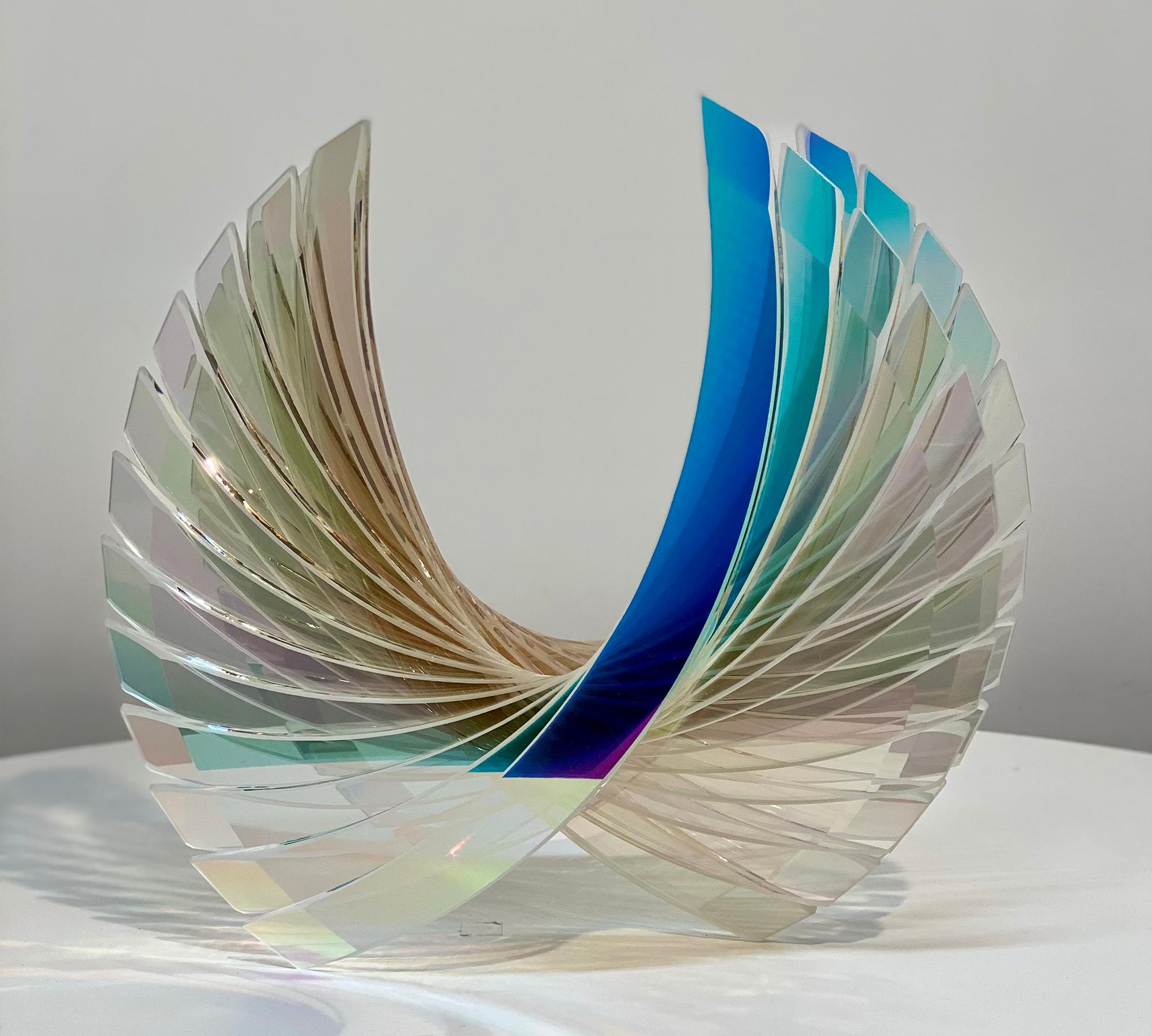 Tom Marosz Abstract Sculpture - 'Baby Wings in Starfire Dichroic' Abstract Glass Sculpture