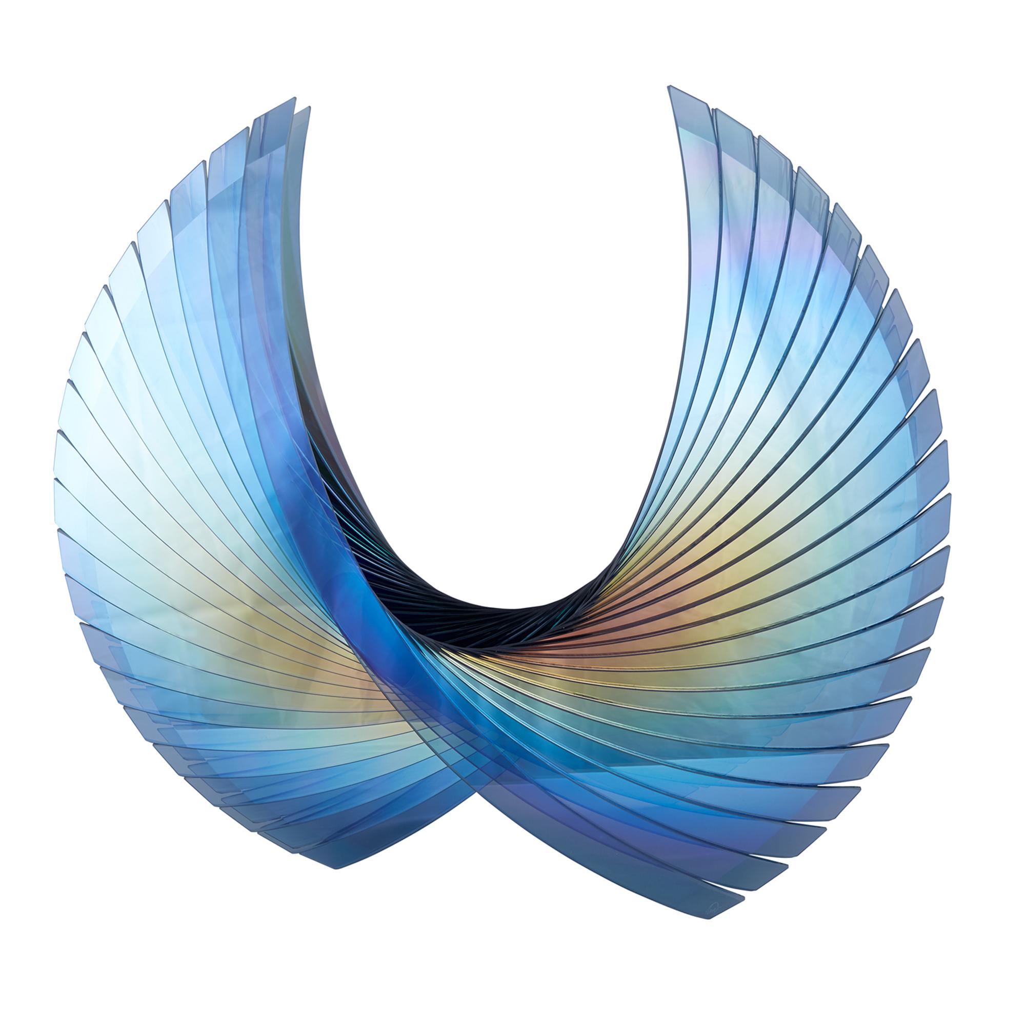 Tom Marosz Abstract Sculpture - 'Wings Dichroic Blue', Fused, Cut and Polished Dichroic Glass Sculpture