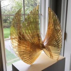 'Gold Amber Wings', Fused, Cut and Polished Glass Sculpture