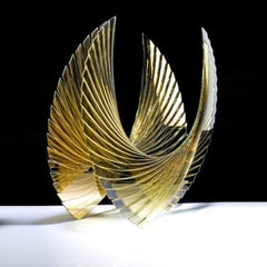 Gold Amber Wings, Tom Marosz 2017 Cut and Polished Glass Abstracted Sculpture 