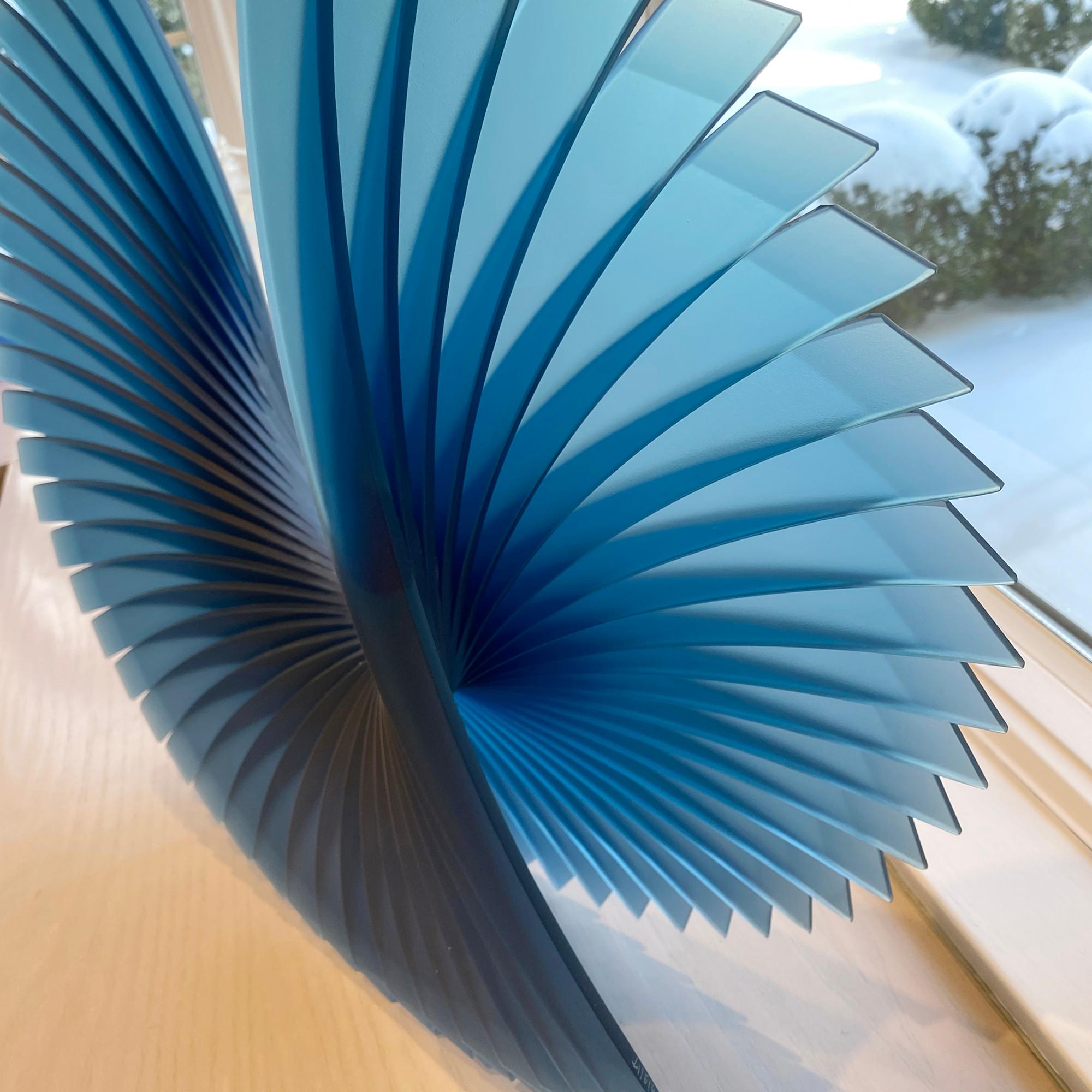 'Phoenix in Pacifica', Cut, Ground, Sand Blasted, Float, Glass Sculpture - Blue Abstract Sculpture by Tom Marosz