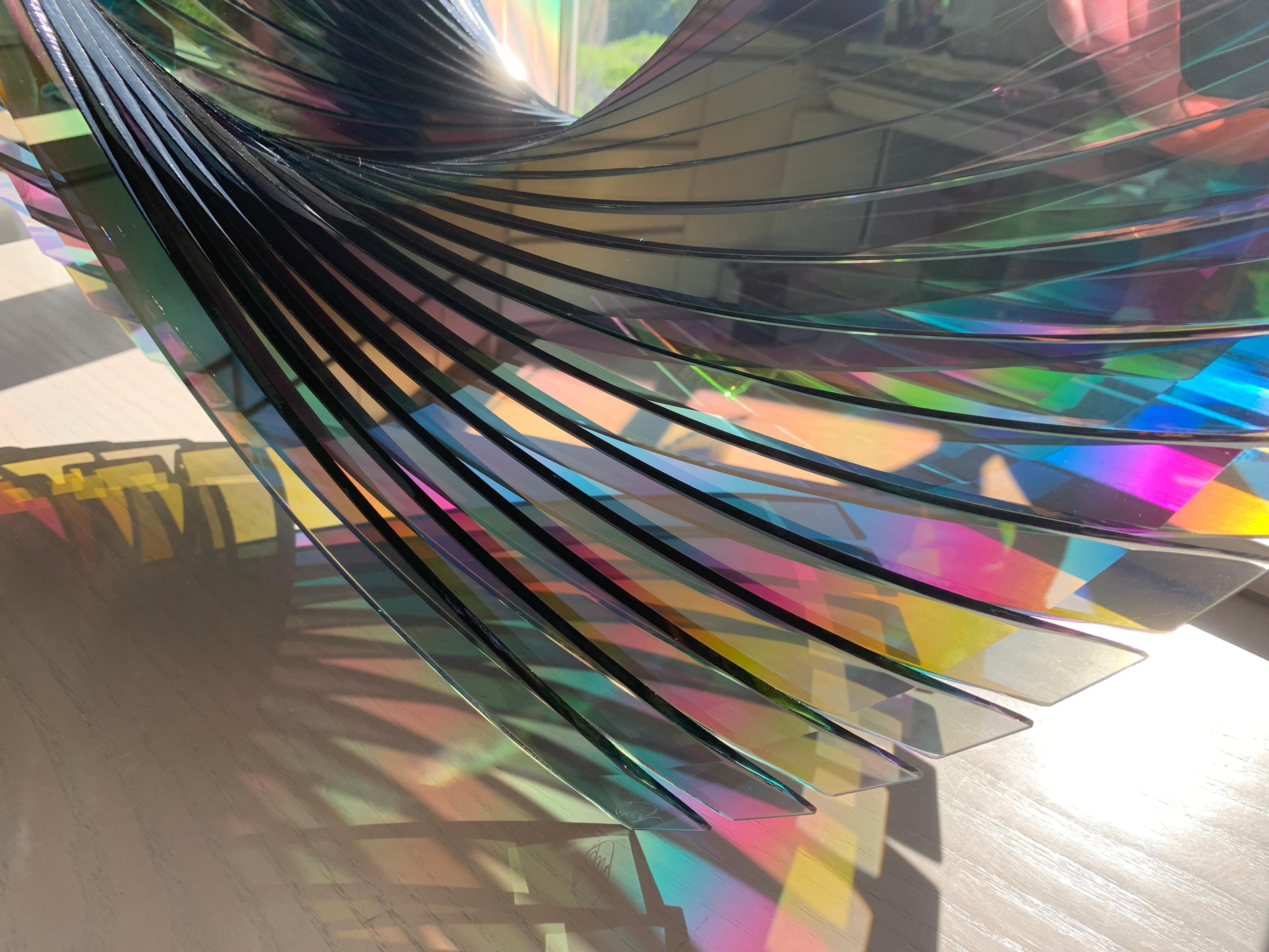 'Wings Dichroic Grey', Fused, Cut and Polished Dichroic Glass Sculpture - Gray Abstract Sculpture by Tom Marosz