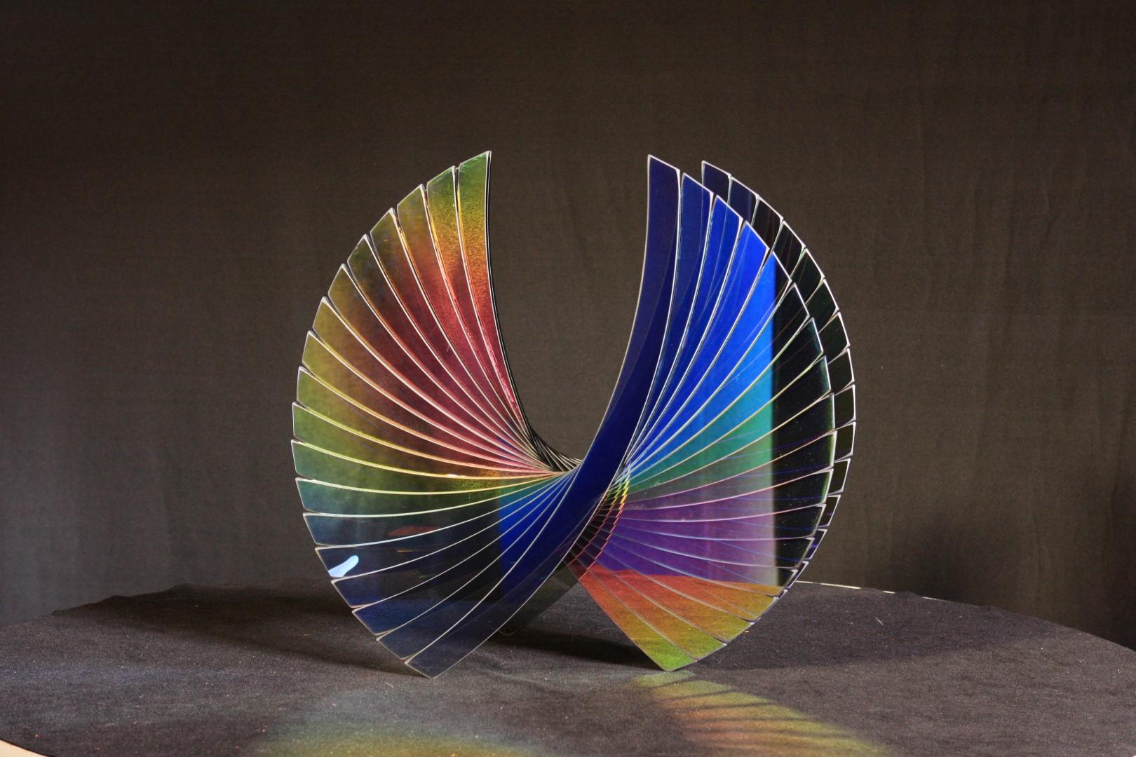 Tom Marosz Abstract Sculpture - 'Wings Dichroic Grey', Fused, Cut and Polished Dichroic Glass Sculpture