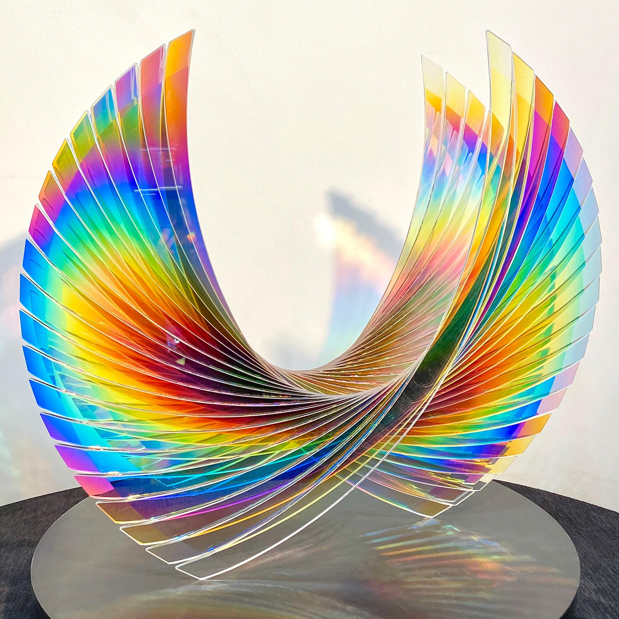 'Wings Dichroic Starfire', Fused, Cut and Polished Dichroic Glass Sculpt - Sculpture by Tom Marosz